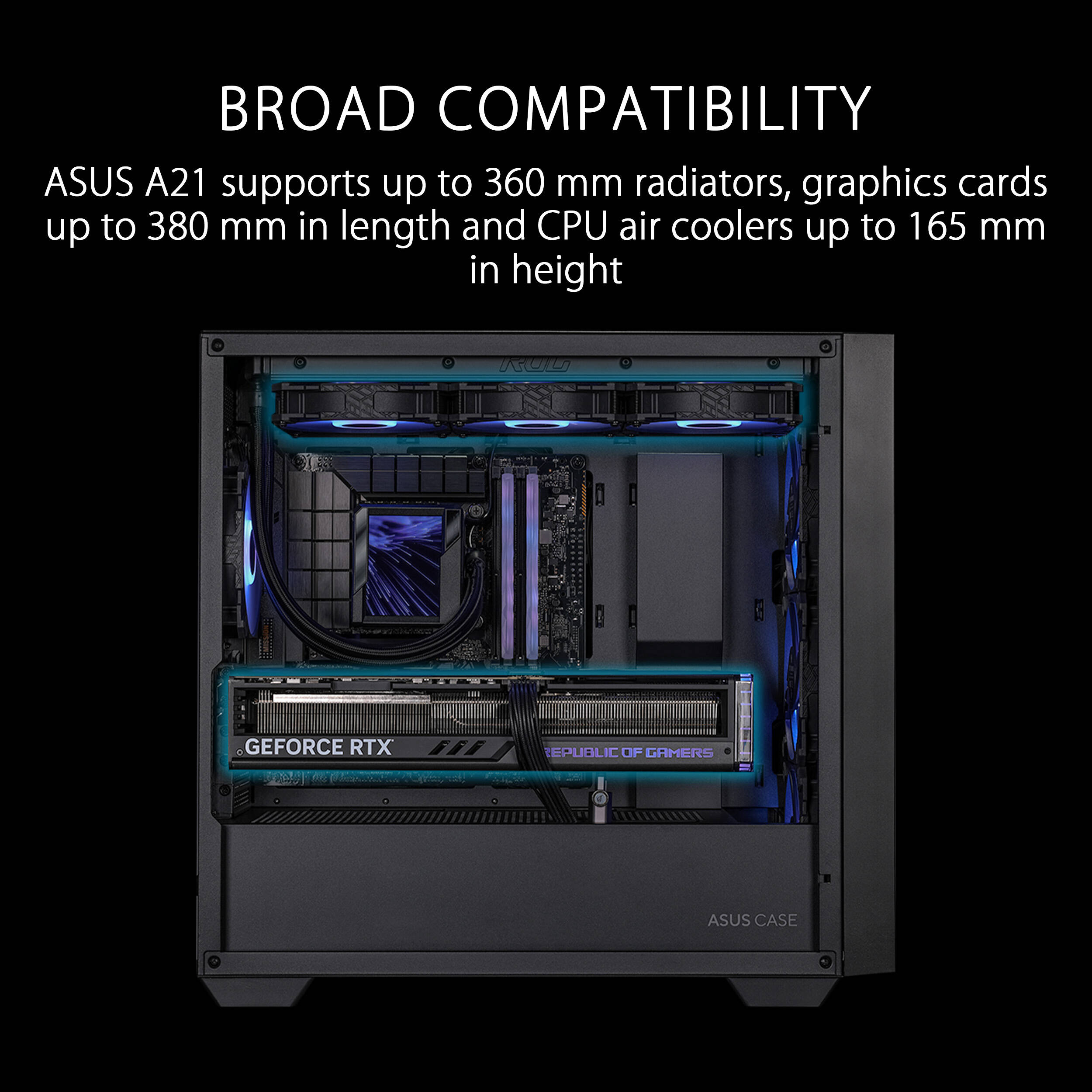ASUS A21 BLK black Micro-ATX PC case with mesh front panel — view 17