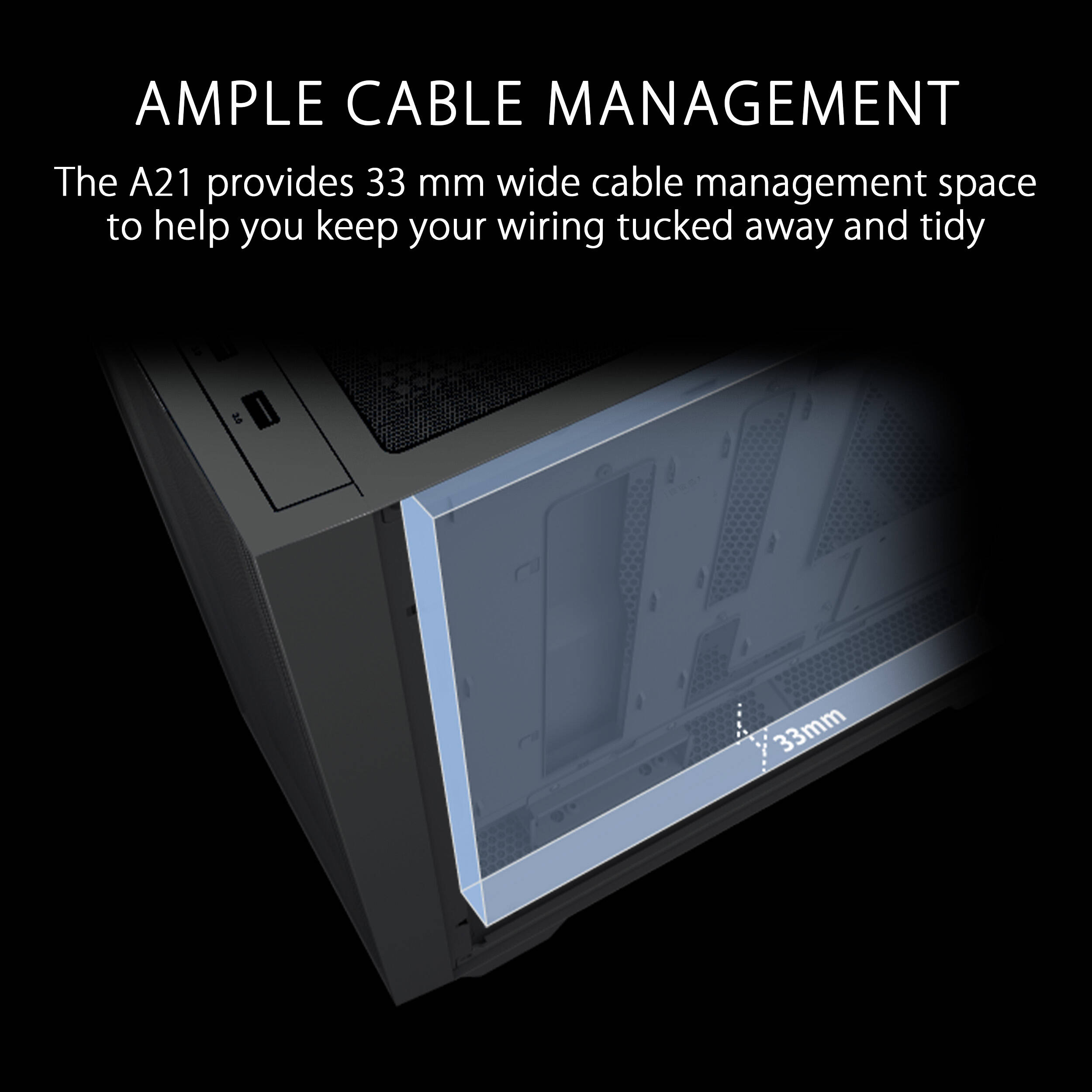 ASUS A21 BLK black Micro-ATX PC case with mesh front panel — view 19