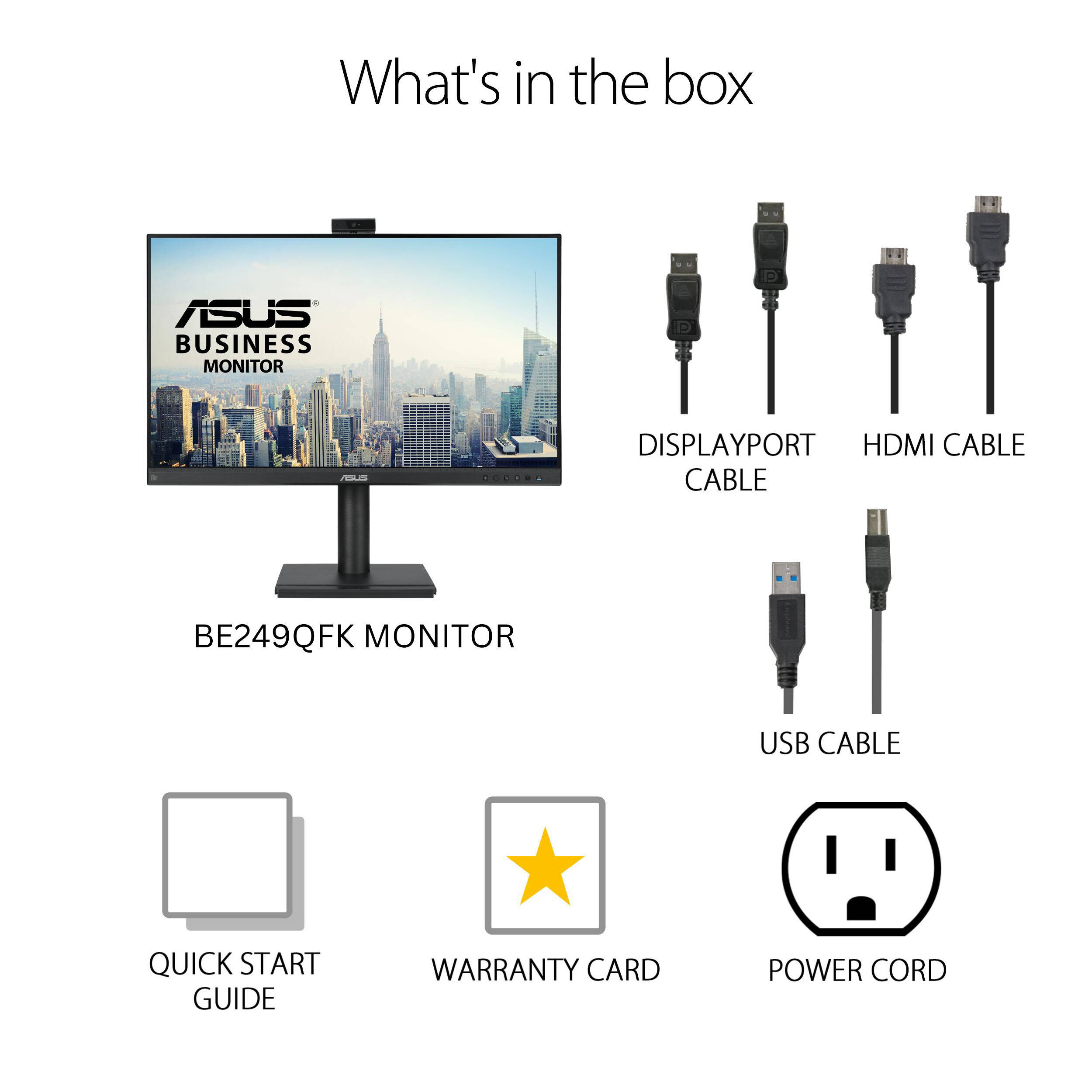 ASUS BE249QFK 24-inch Full HD IPS video conferencing monitor with webcam, mic array, and speakers — view 10