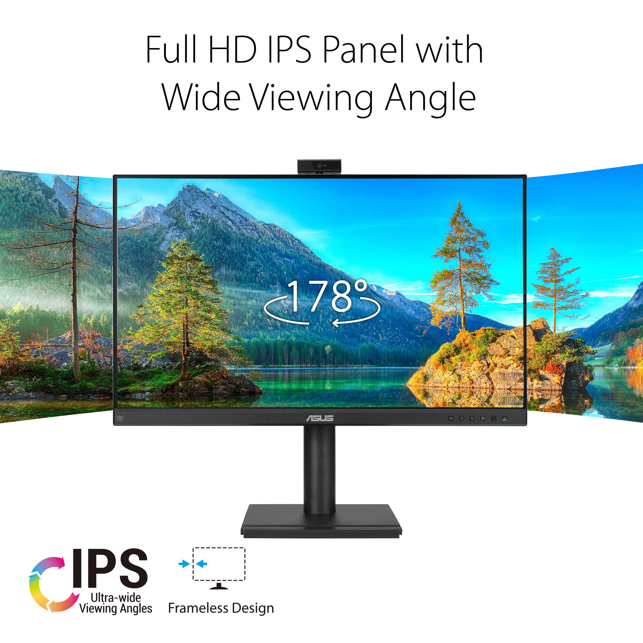 ASUS BE249QFK 24-inch Full HD IPS video conferencing monitor with webcam, mic array, and speakers — view 12