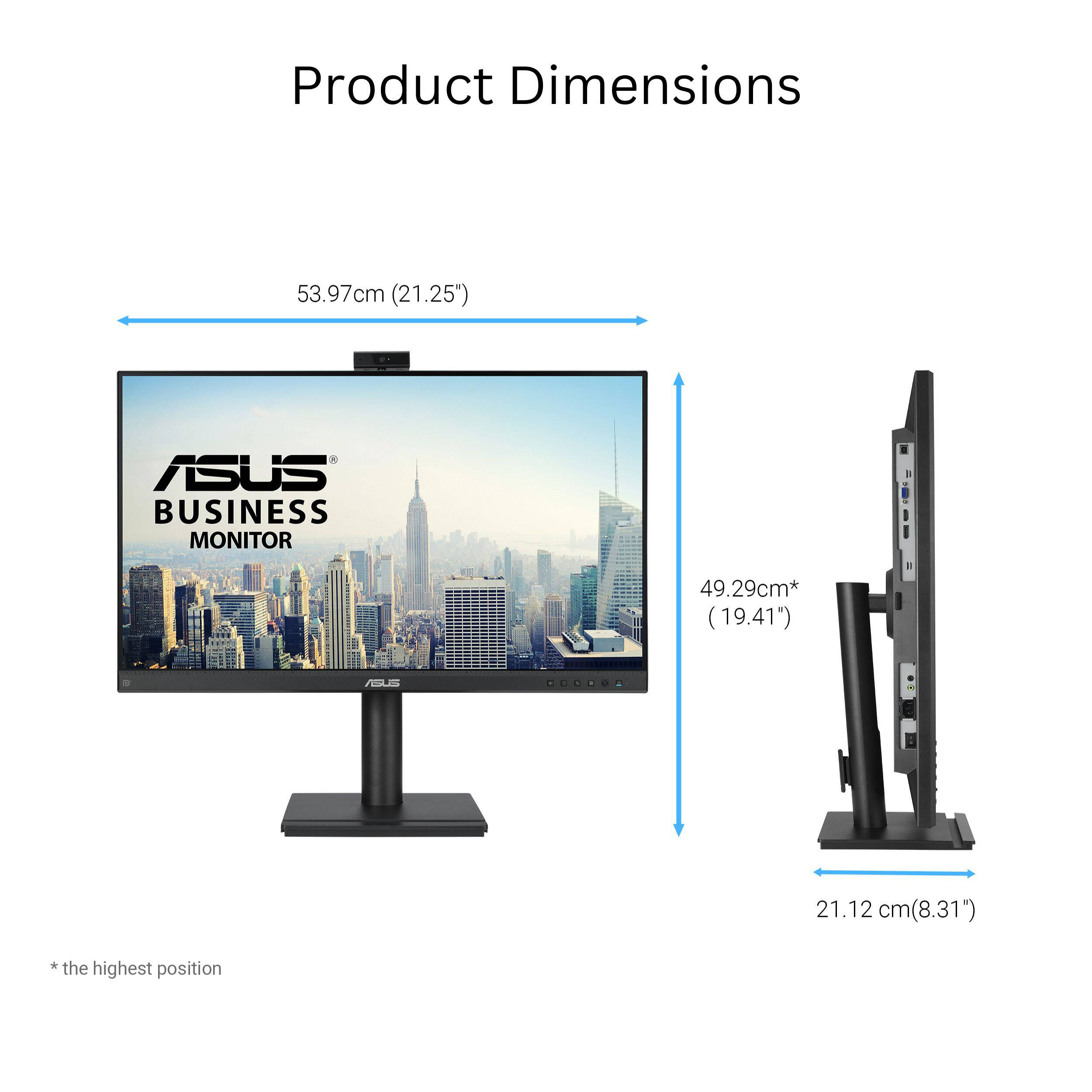 ASUS BE249QFK 24-inch Full HD IPS video conferencing monitor with webcam, mic array, and speakers — view 16