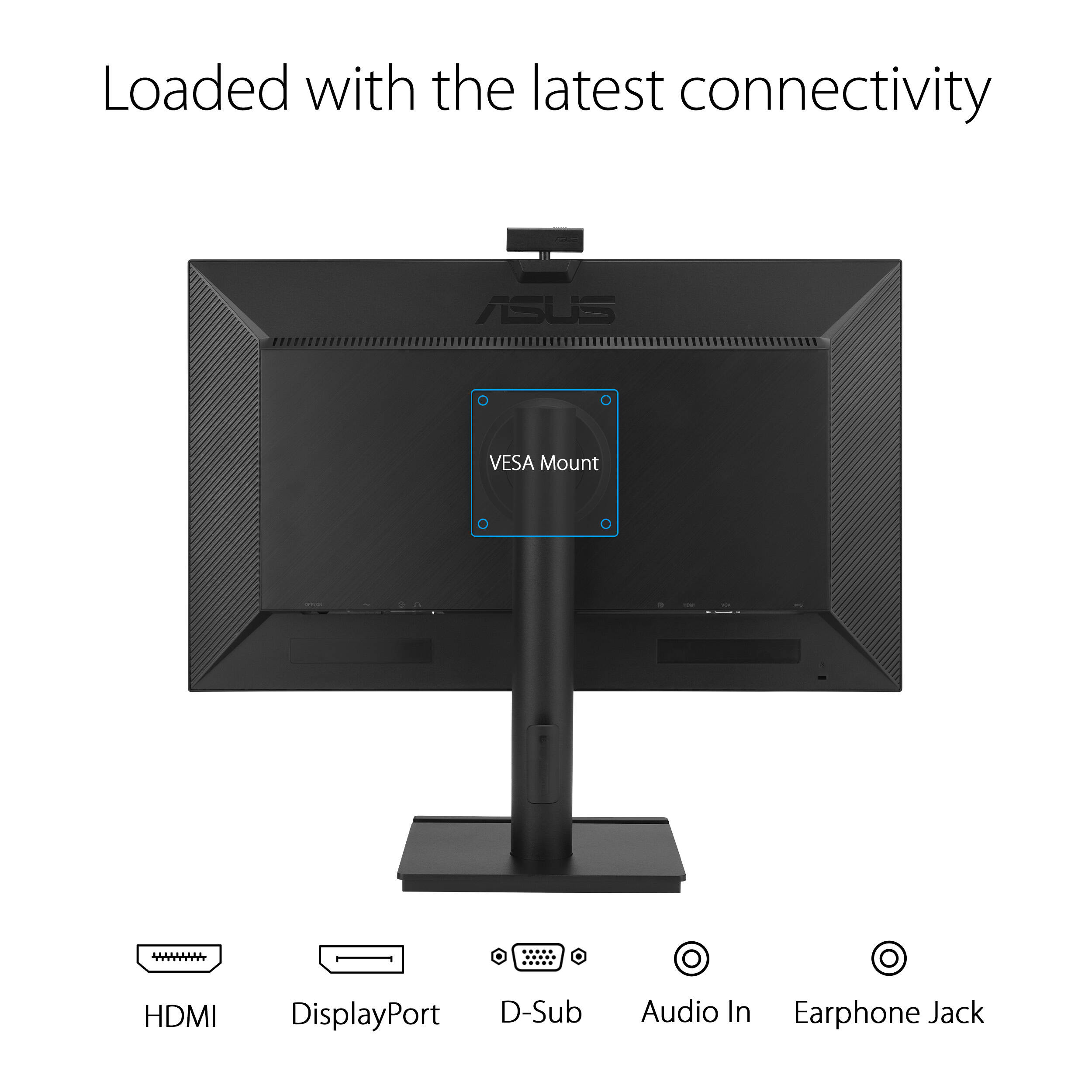 ASUS BE249QFK 24-inch Full HD IPS video conferencing monitor with webcam, mic array, and speakers — view 9