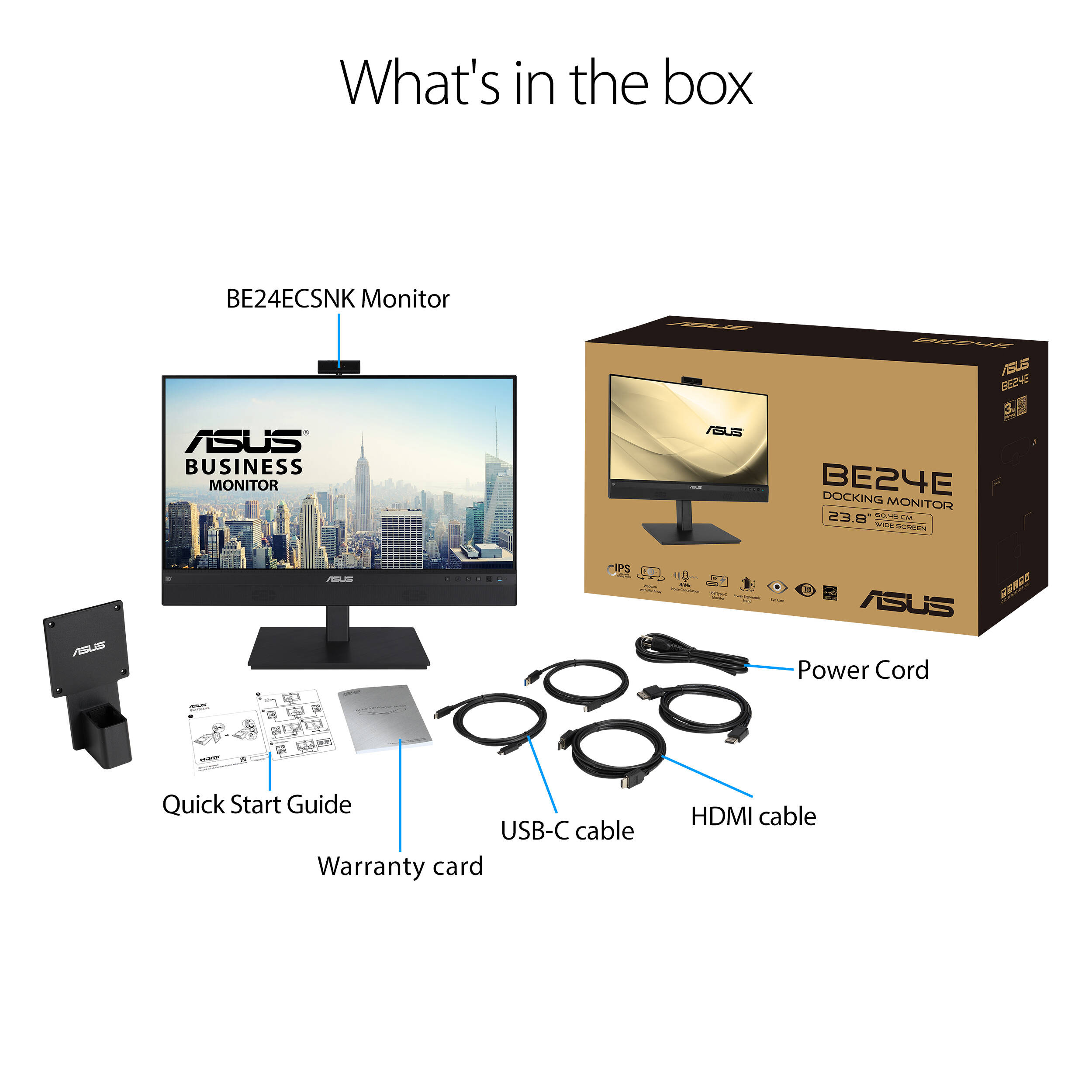 ASUS BE24ECSNK 23.8-inch Full HD IPS monitor with built-in webcam, microphone, USB-C docking, and height-adjustable stand — view 12