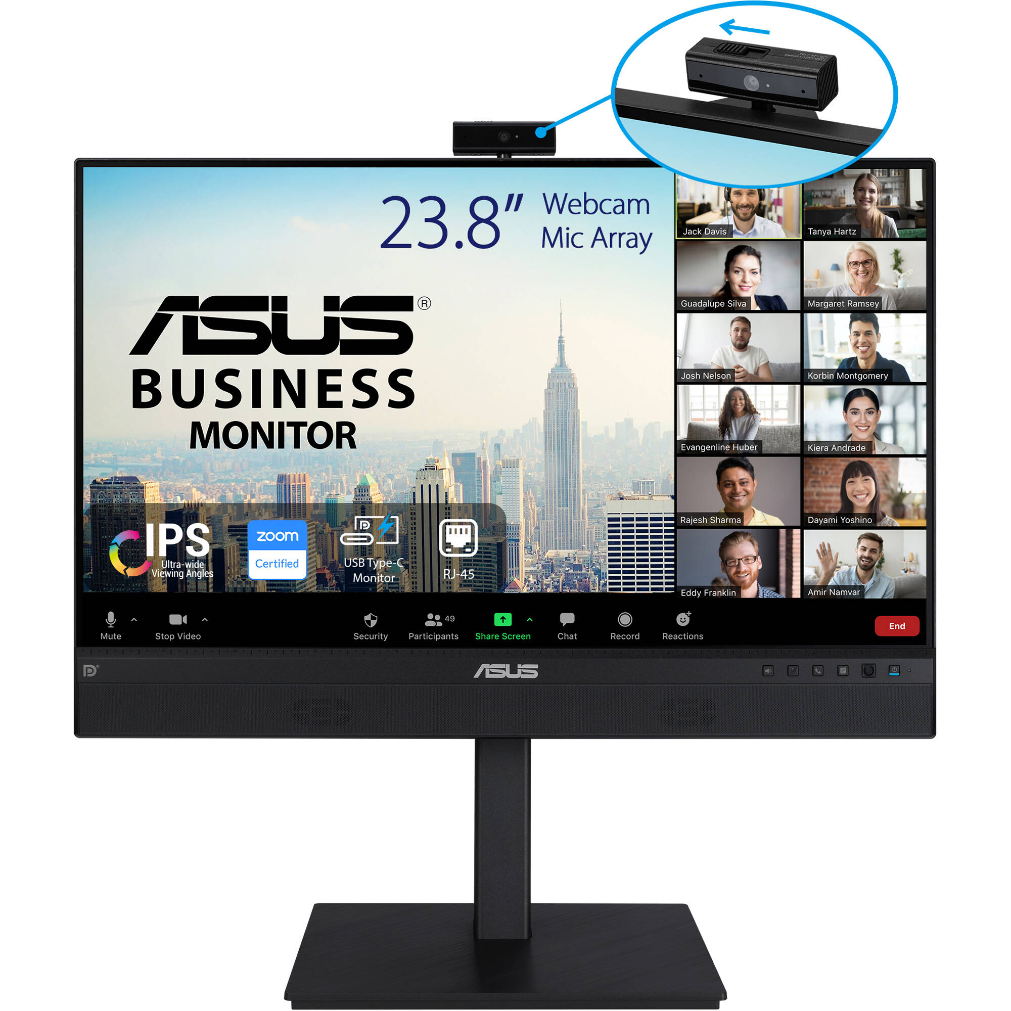 ASUS BE24ECSNK 23.8-inch Full HD IPS monitor with built-in webcam, microphone, USB-C docking, and height-adjustable stand — view 18