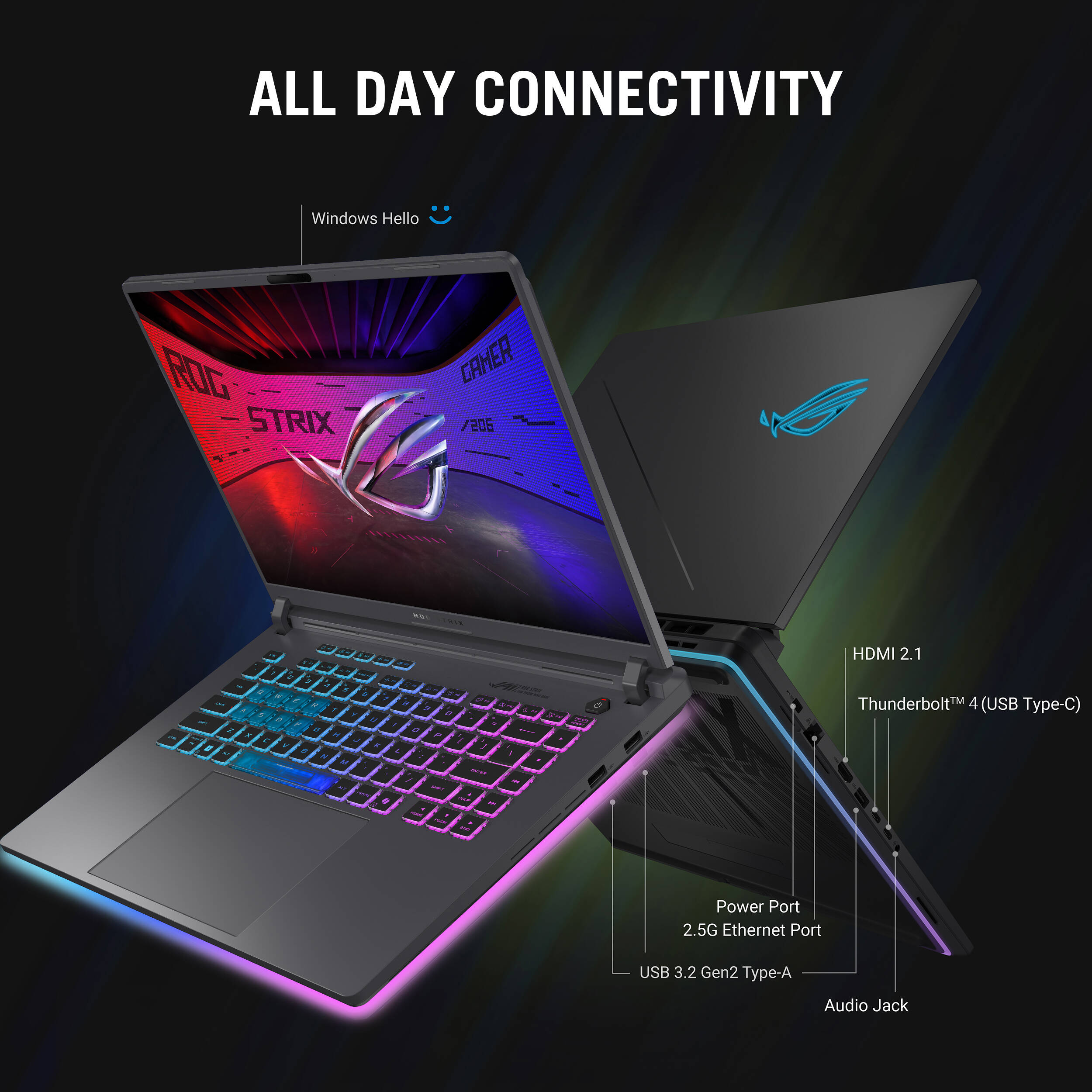 ASUS ROG Strix 16-inch gray gaming laptop with Intel Core i9, RTX 5060, 16 GB RAM, and 1 TB SSD — view 21