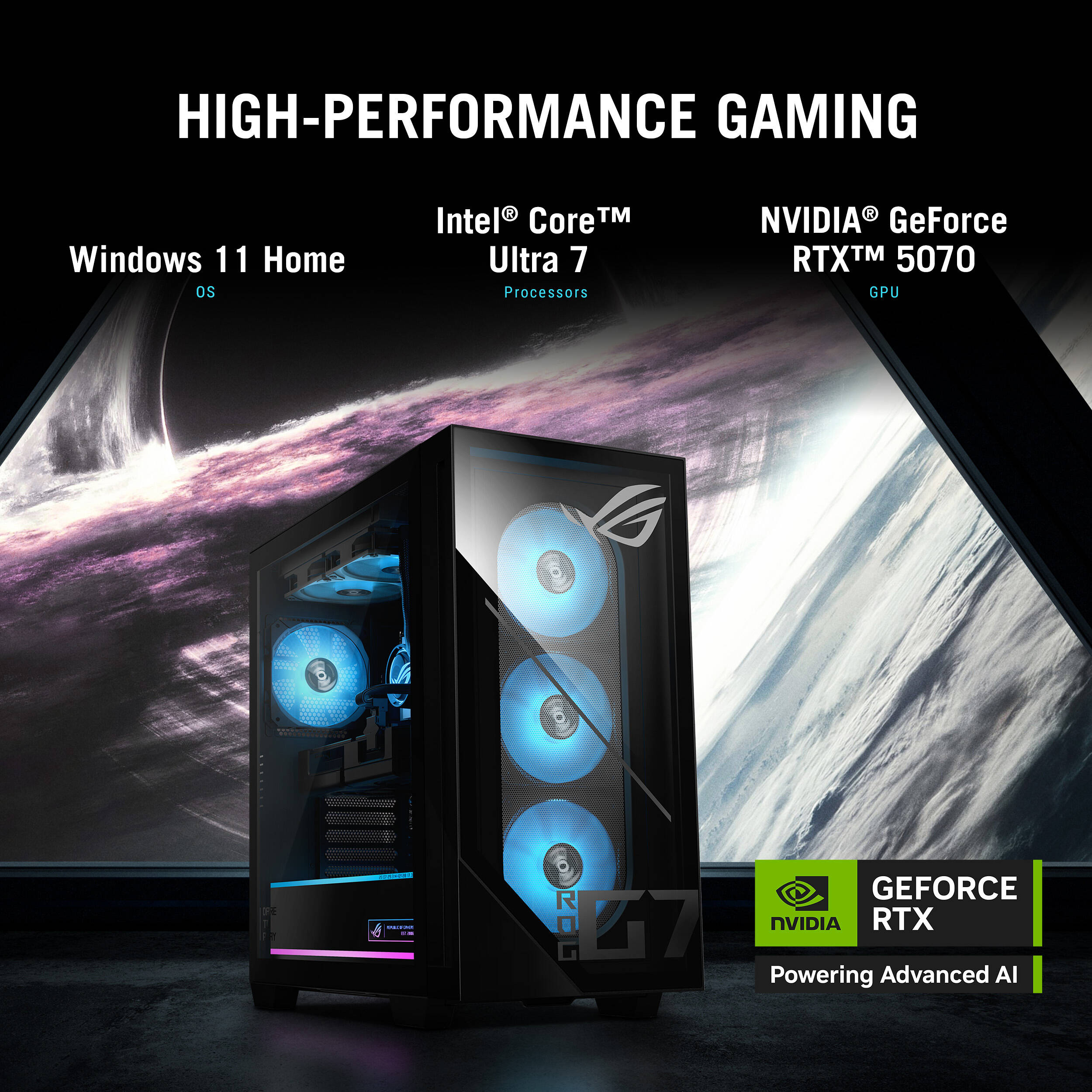 ASUS G Series black desktop tower with Core Ultra 7 265F, RTX 5070, 16 GB RAM, and 1 TB SSD — view 12