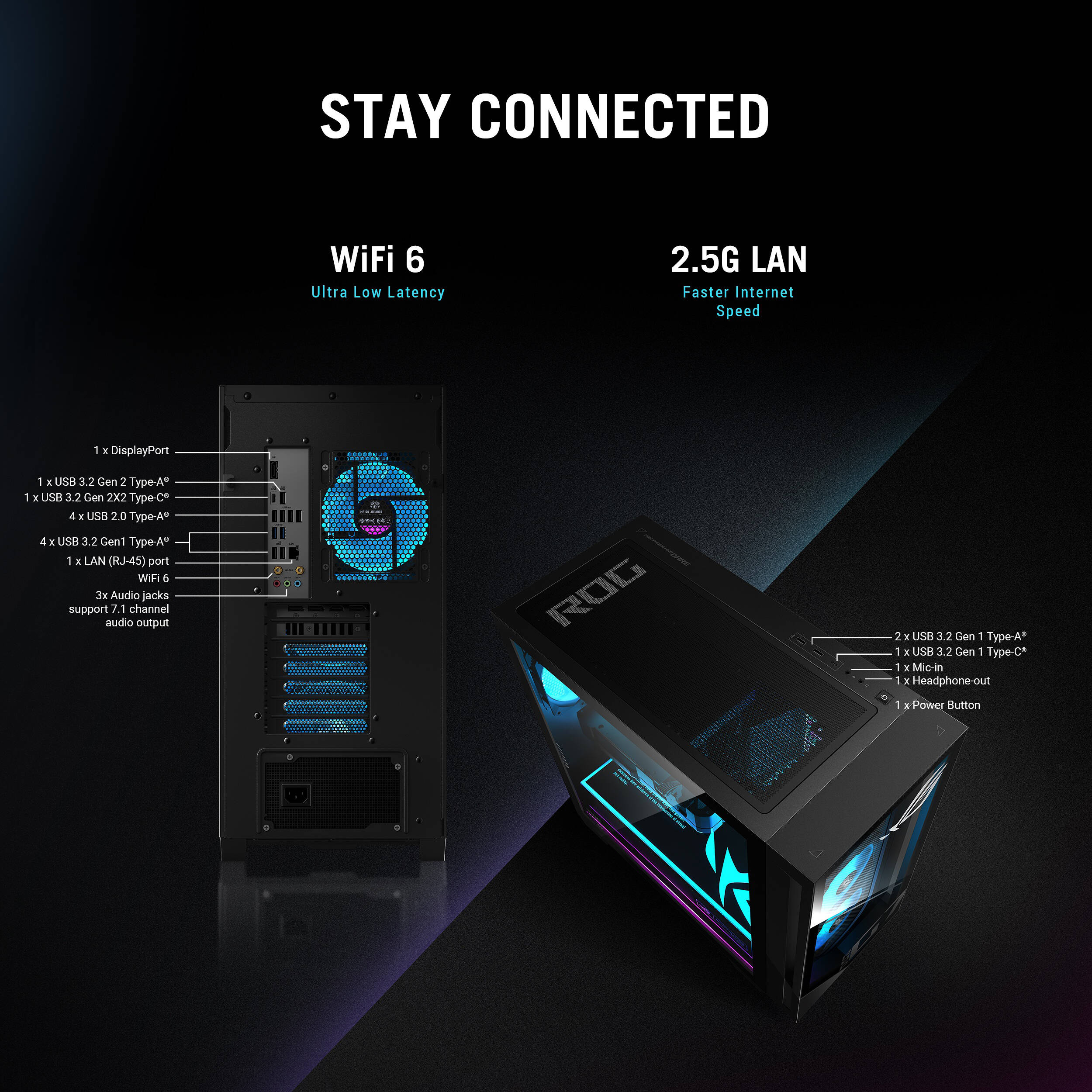ASUS G Series black desktop tower with Core Ultra 7 265F, RTX 5070, 16 GB RAM, and 1 TB SSD — view 17