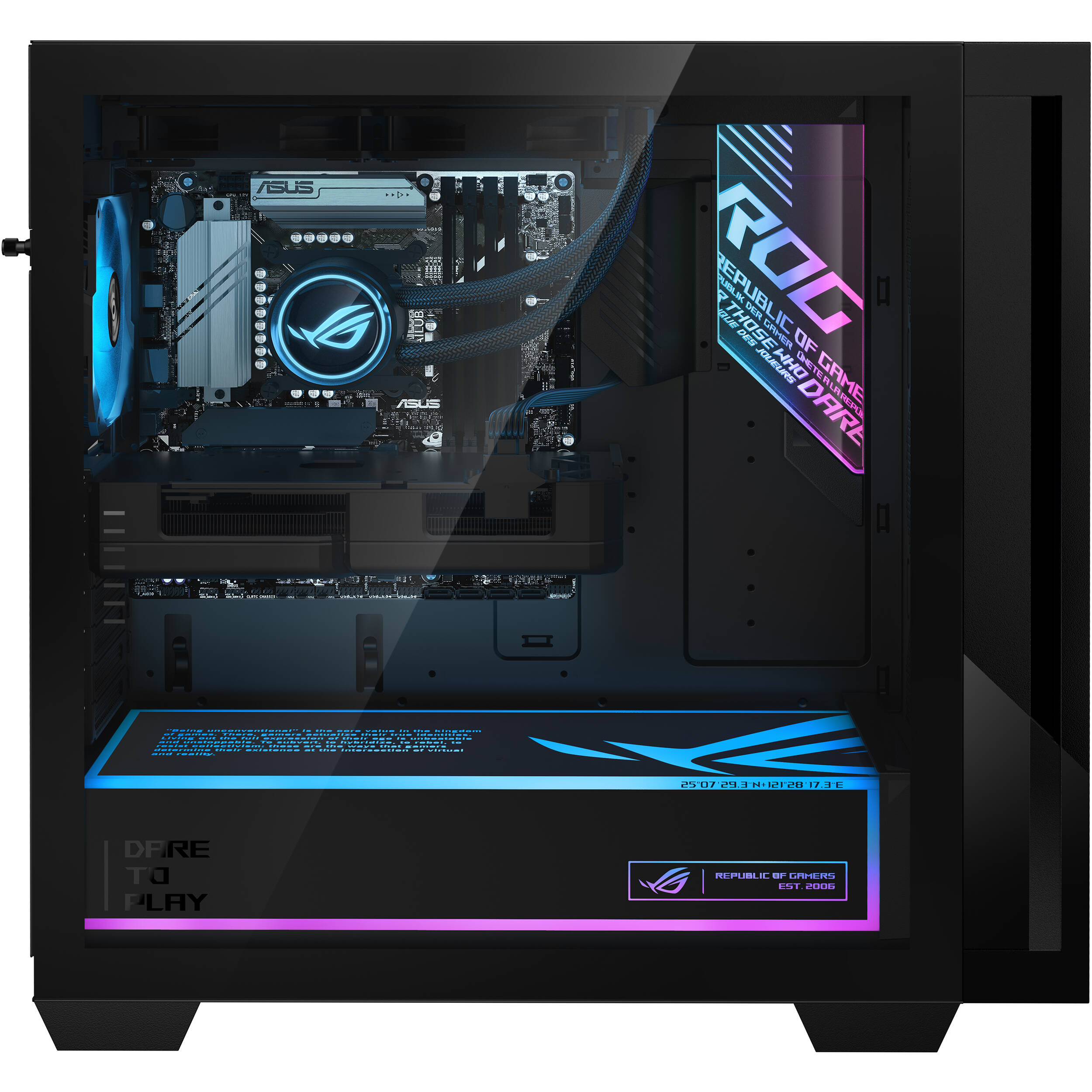 ASUS G Series black desktop tower with Core Ultra 7 265F, RTX 5070, 16 GB RAM, and 1 TB SSD — view 3