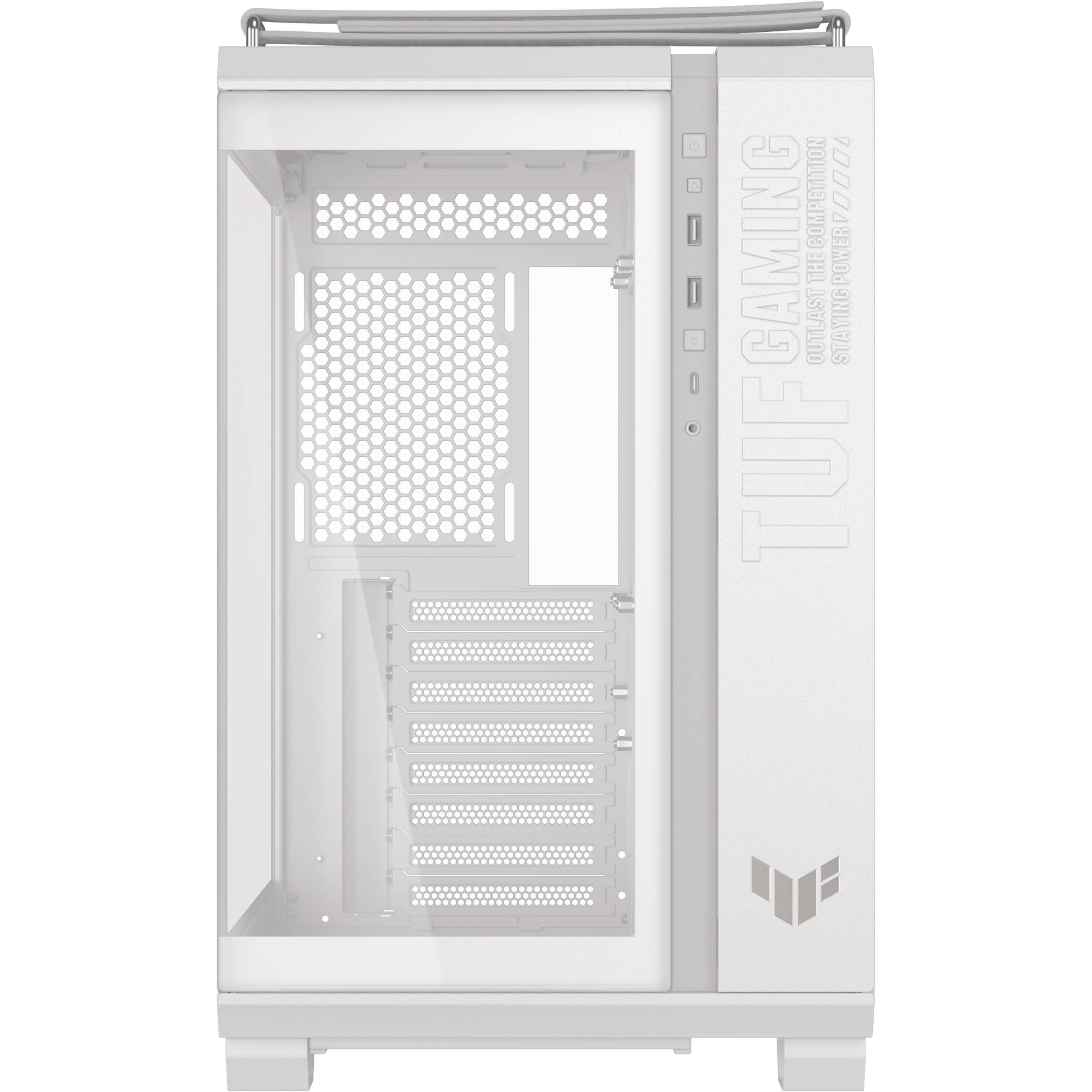 ASUS TUF Gaming GT502 Horizon White ATX mid-tower case with tempered glass and dual-chamber layout — view 2