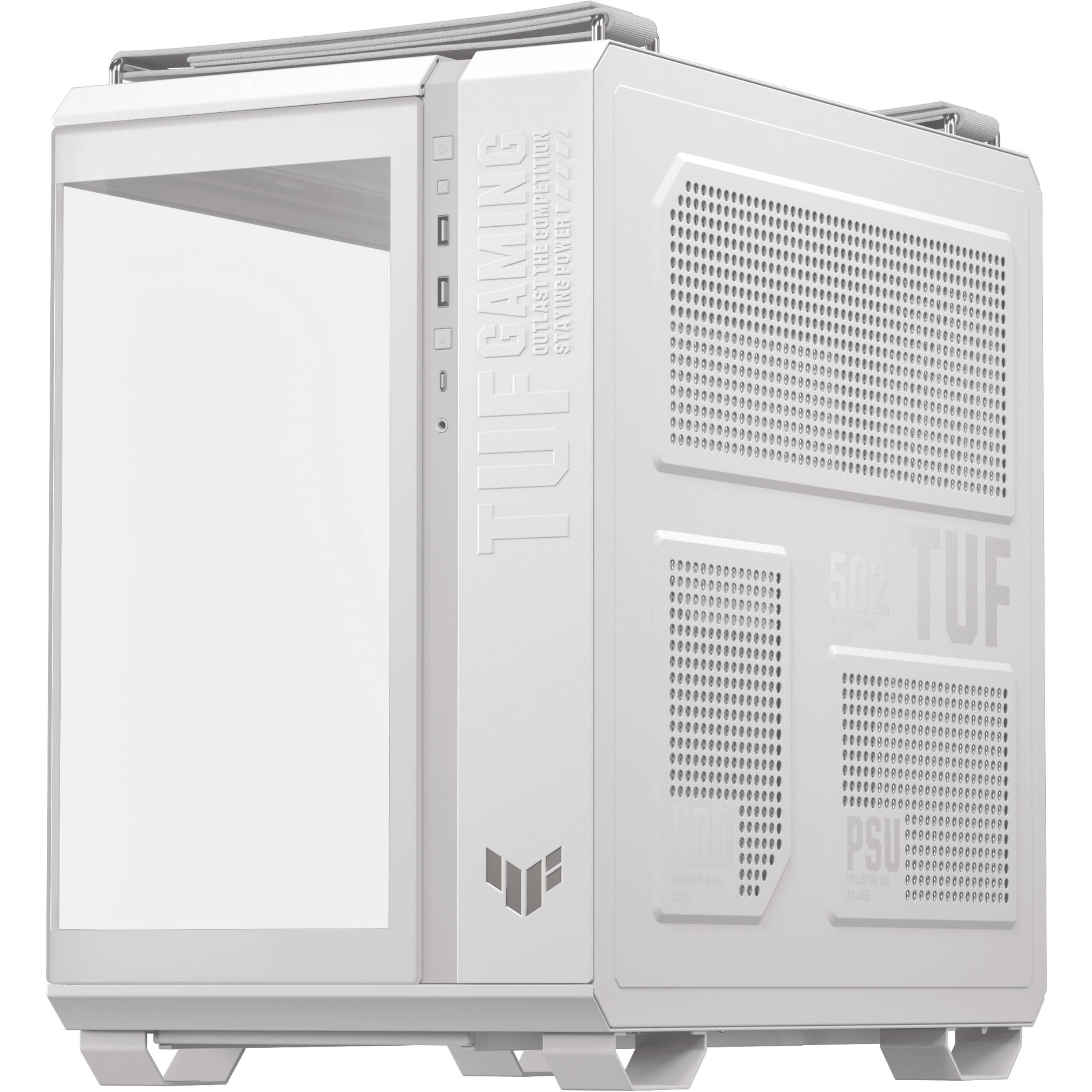 ASUS TUF Gaming GT502 Horizon White ATX mid-tower case with tempered glass and dual-chamber layout — view 6