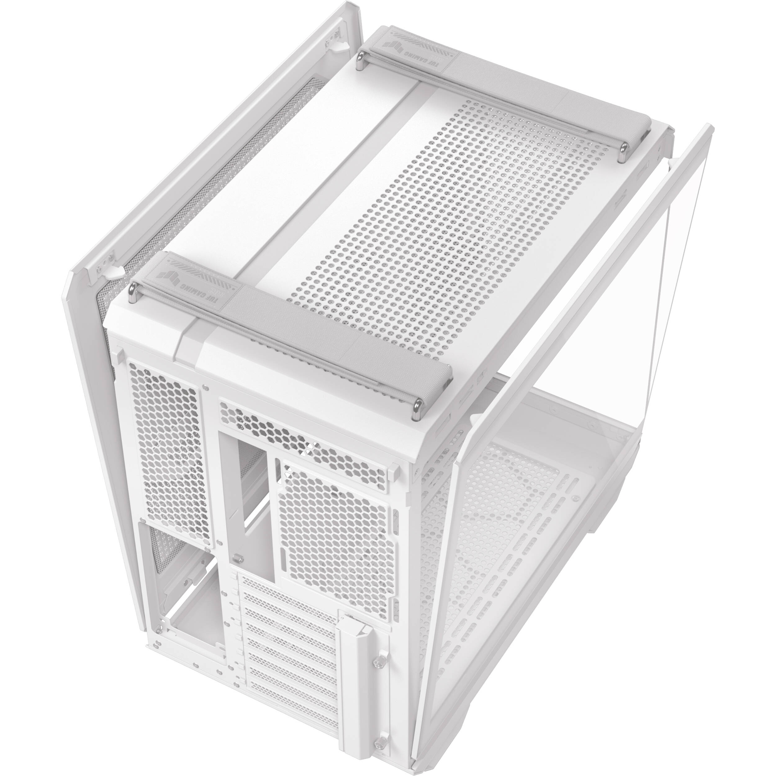 ASUS TUF Gaming GT502 Horizon White ATX mid-tower case with tempered glass and dual-chamber layout — view 7