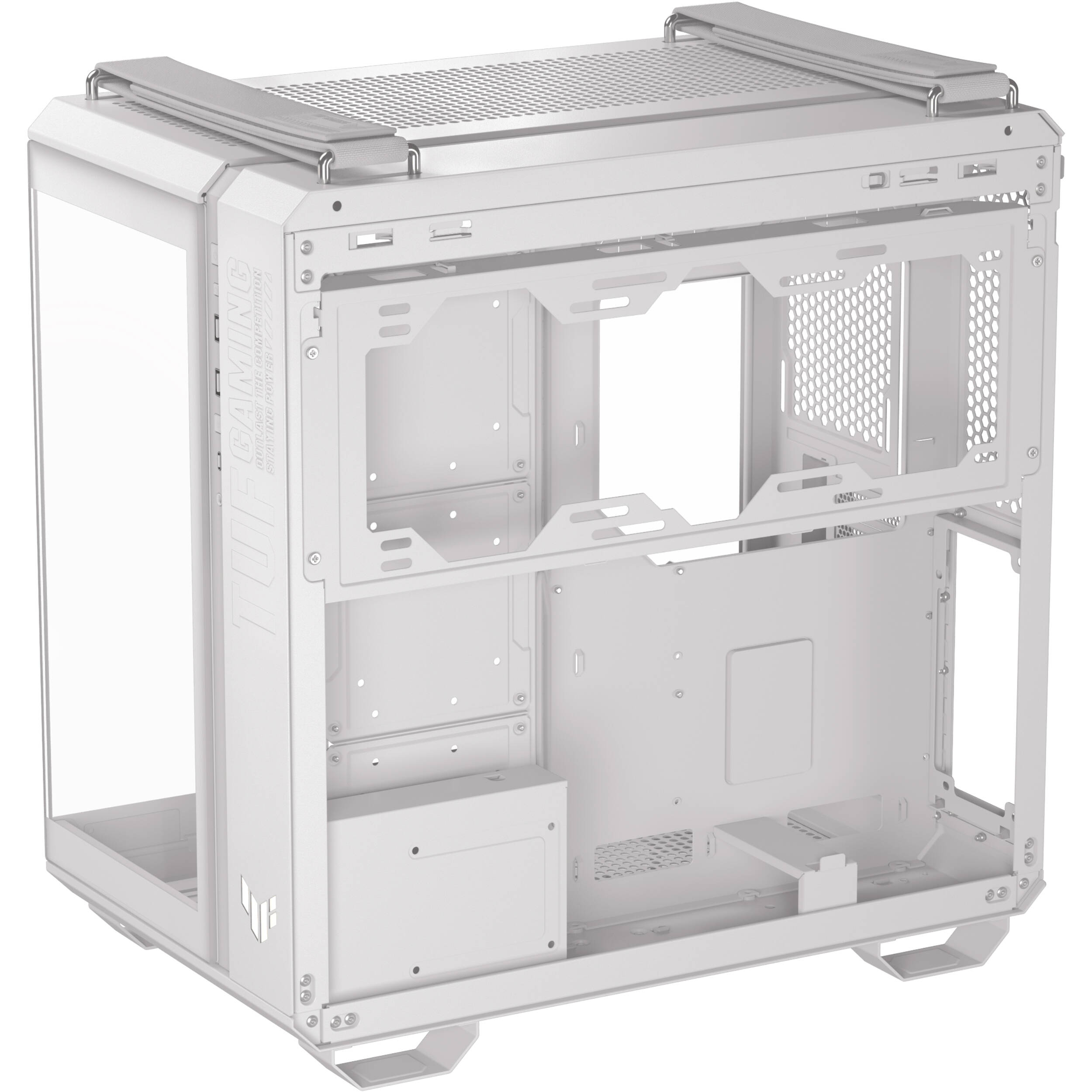 ASUS TUF Gaming GT502 Horizon White ATX mid-tower case with tempered glass and dual-chamber layout — view 9