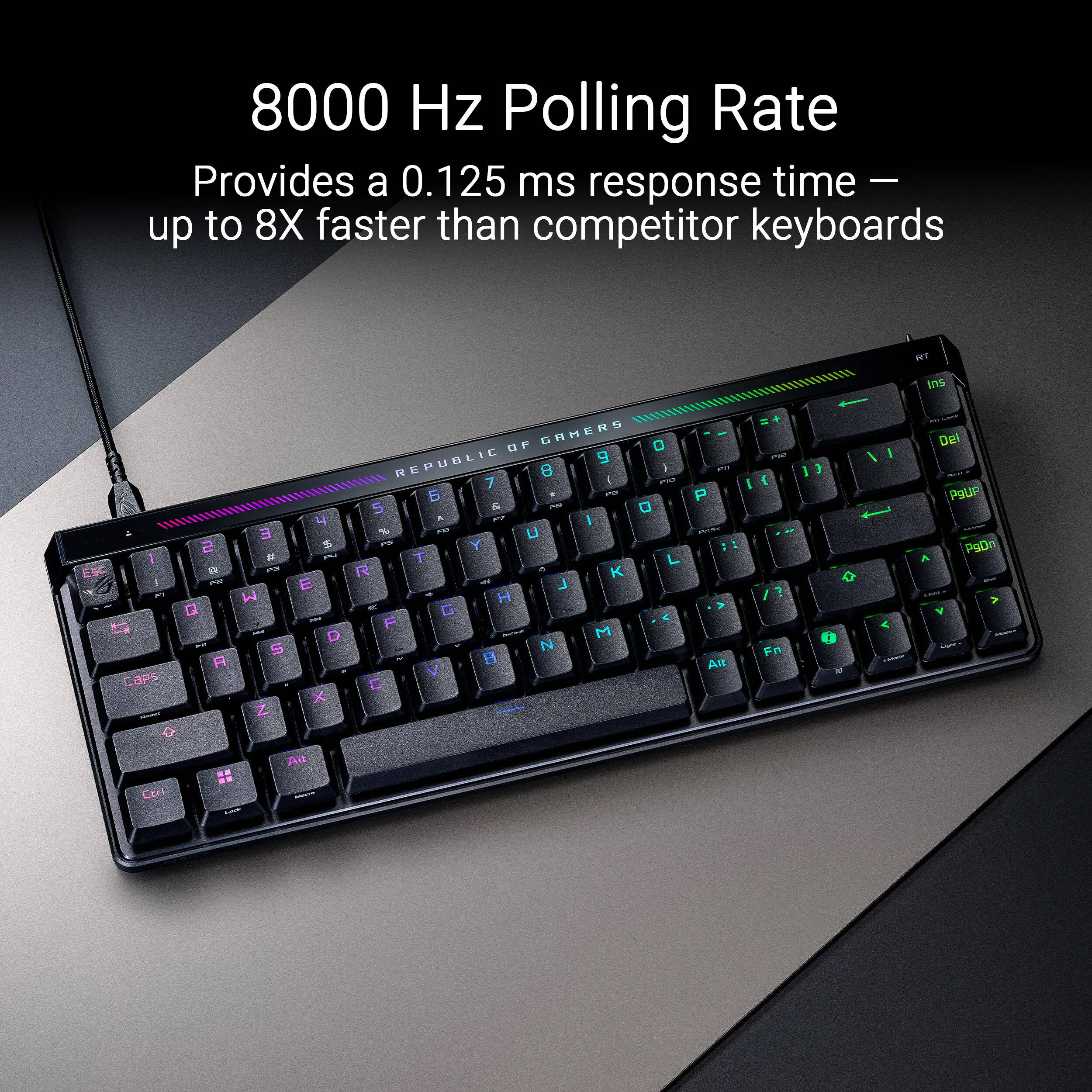 ASUS ROG Falchion Ace HFX compact 65% gaming keyboard with magnetic switches and touch panel — view 2