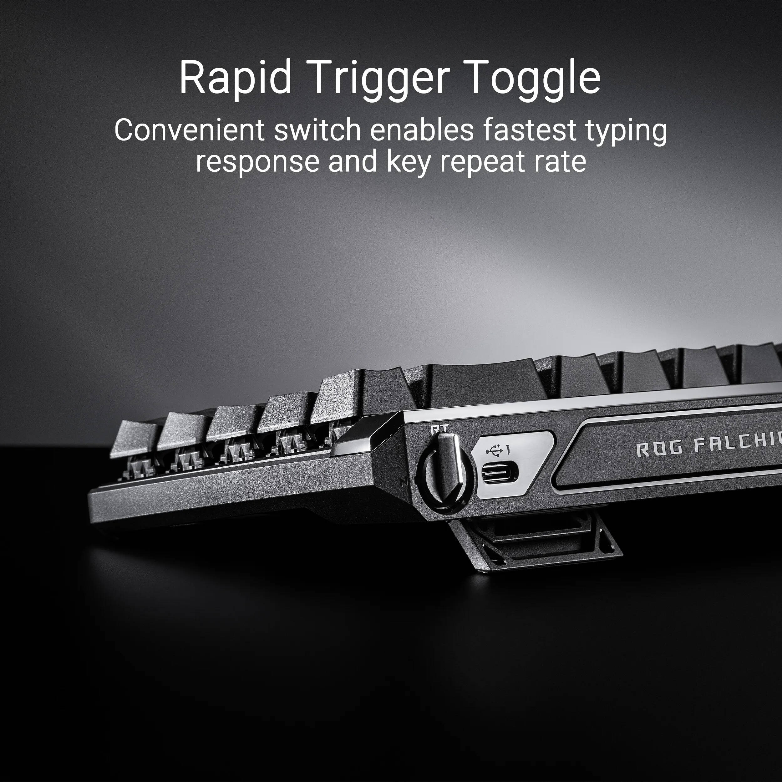 ASUS ROG Falchion Ace HFX compact 65% gaming keyboard with magnetic switches and touch panel — view 3