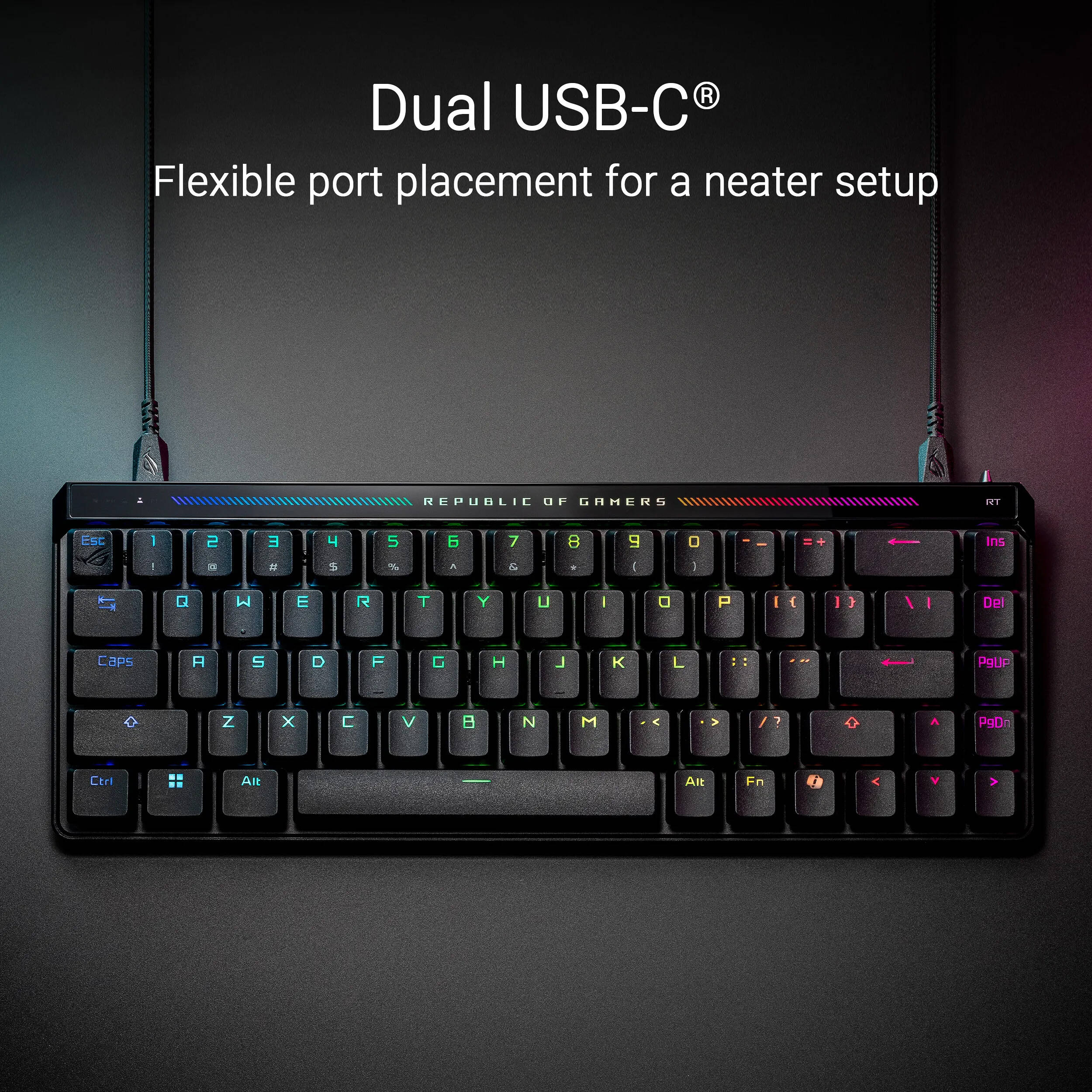 ASUS ROG Falchion Ace HFX compact 65% gaming keyboard with magnetic switches and touch panel — view 7