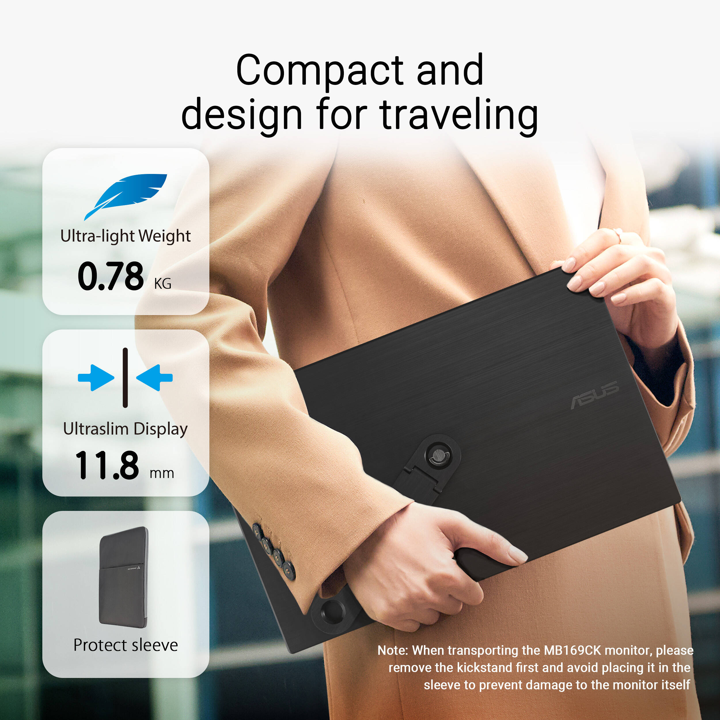 ASUS ZenScreen MB169CK 16-inch portable Full HD IPS monitor with dual USB-C and 360-degree kickstand — view 16