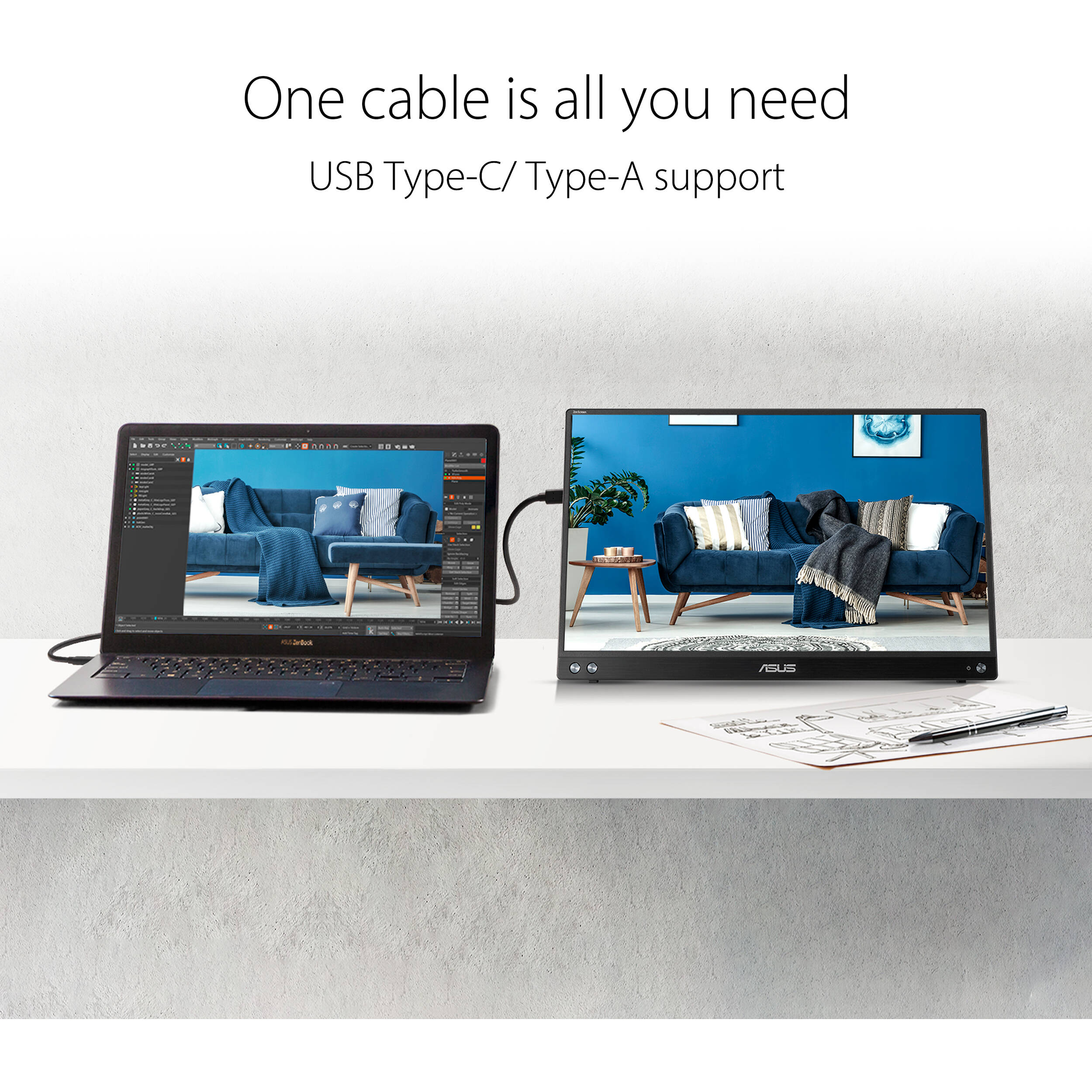 ASUS ZenScreen MB16ACV 15.6-inch portable monitor in silver with USB-C connectivity — view 16