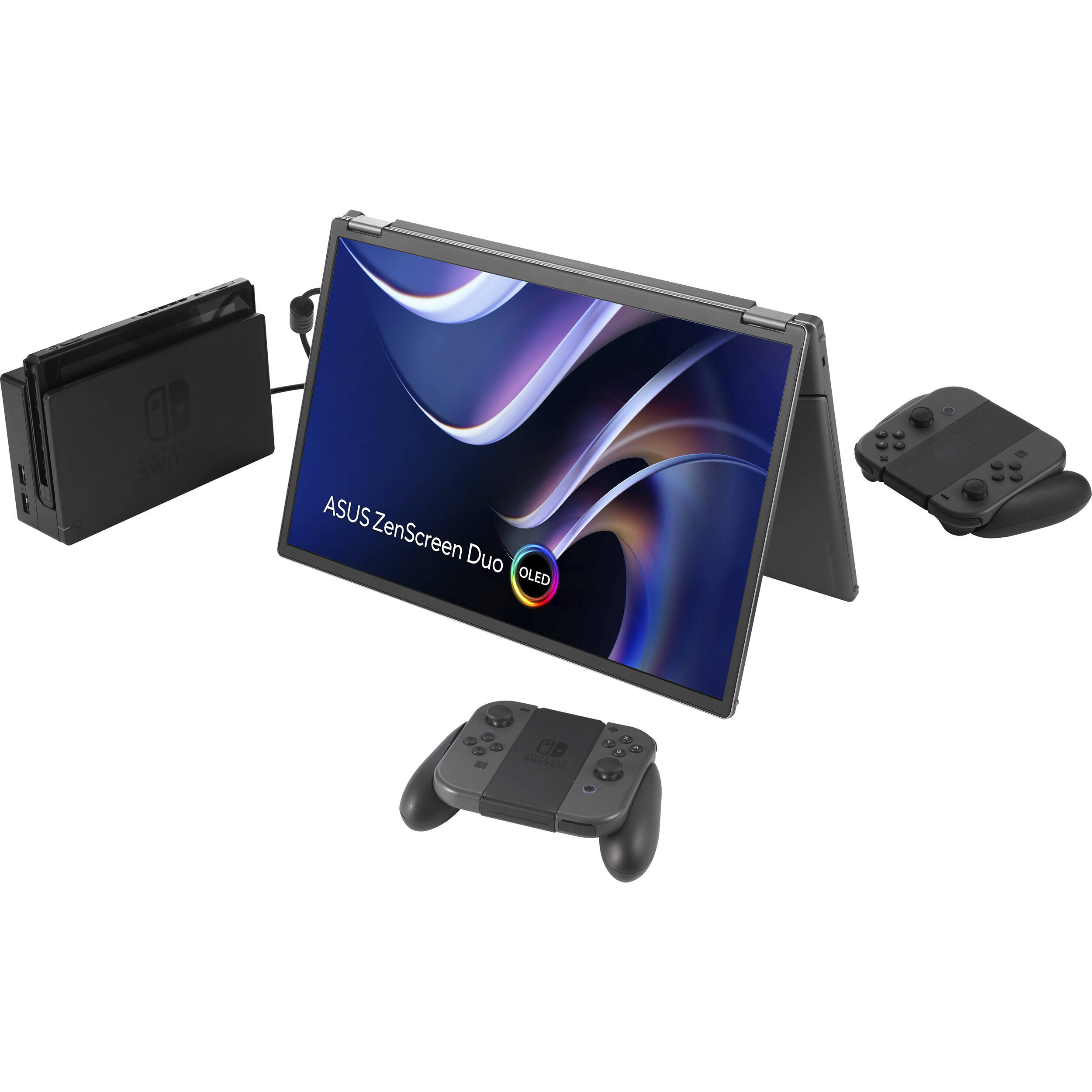 ASUS ZenScreen Duo OLED 360 MQ149CD foldable portable monitor with dual 14-inch OLED displays — view 14
