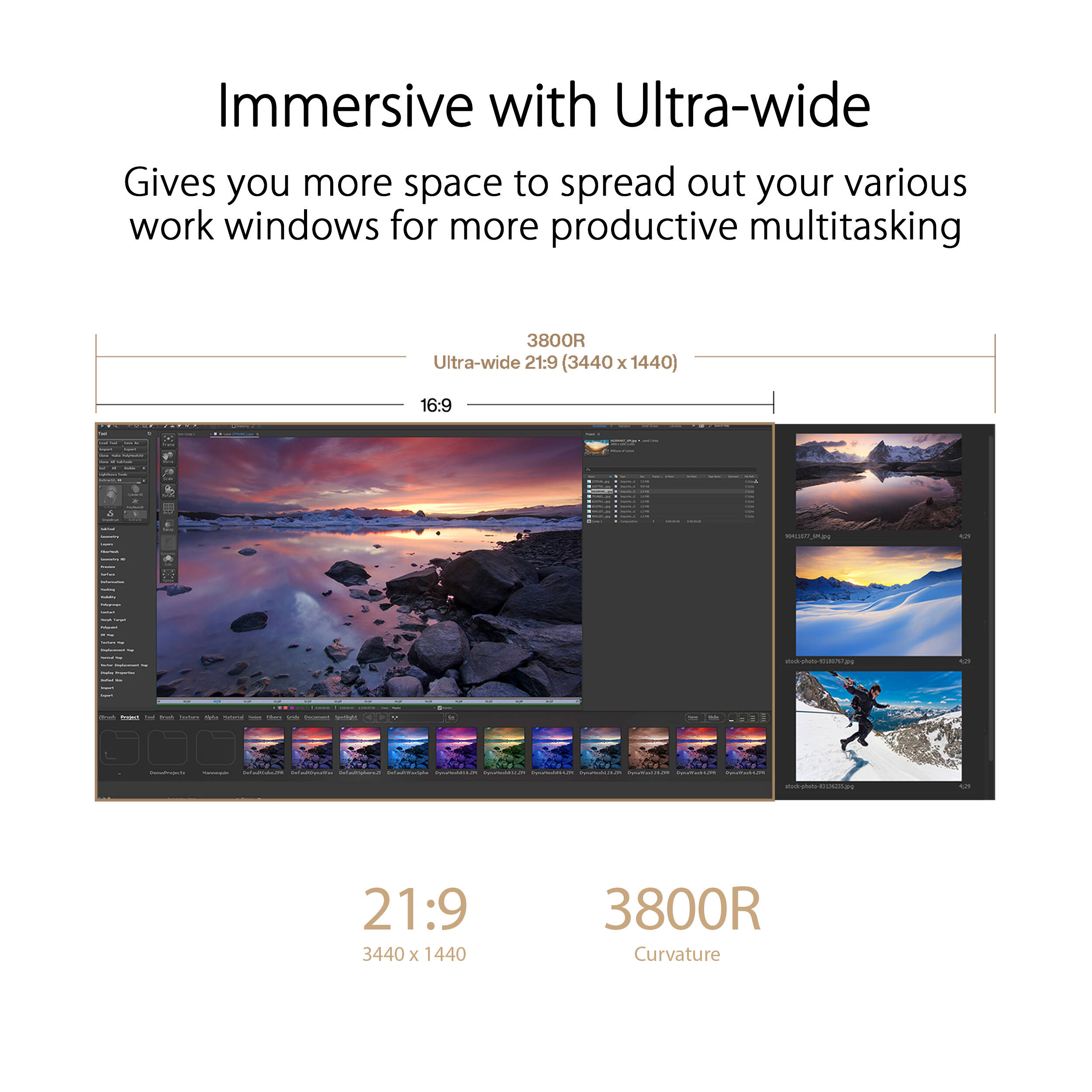 ASUS PA34VCNV 34-inch curved ultrawide WQHD monitor for multitasking and wide workflows — view 12
