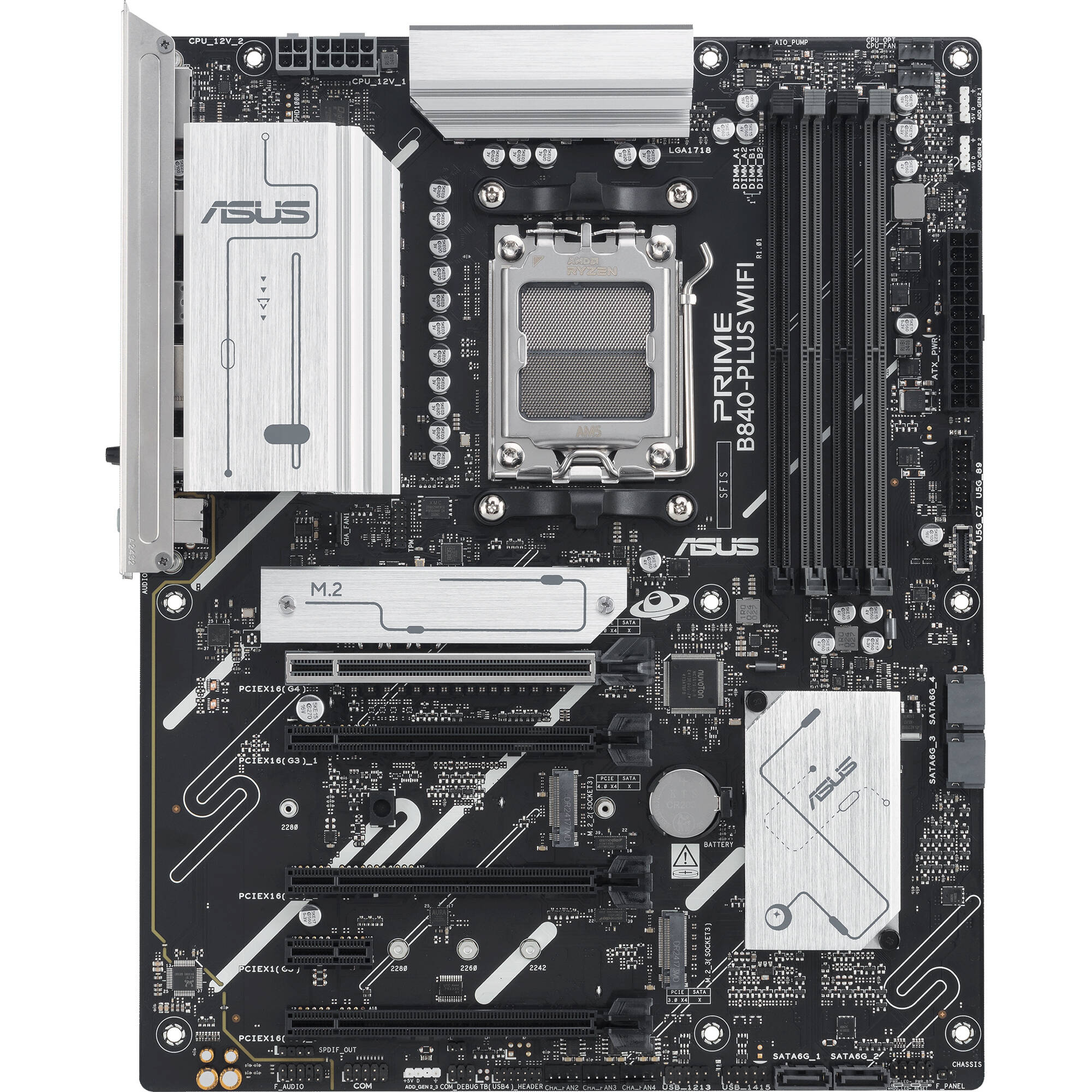 ASUS PRIME B840-PLUS WIFI ATX motherboard for AMD AM5 with DDR5, Wi-Fi 6E, and 3 M.2 slots — view 2