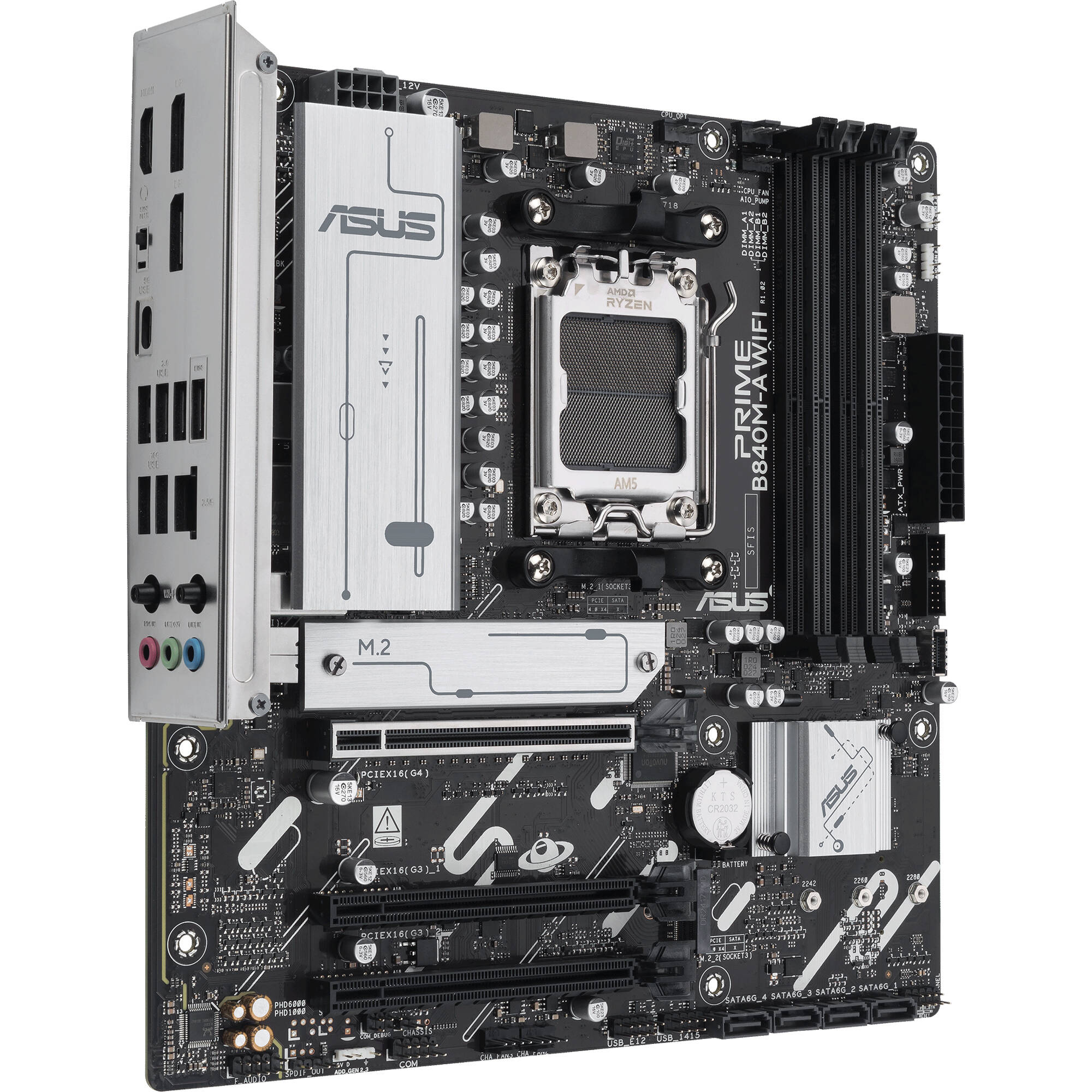 ASUS PRIME B840M-A WIFI-CSM micro-ATX motherboard with AM5 socket, Wi-Fi 6E, and three M.2 slots — view 4