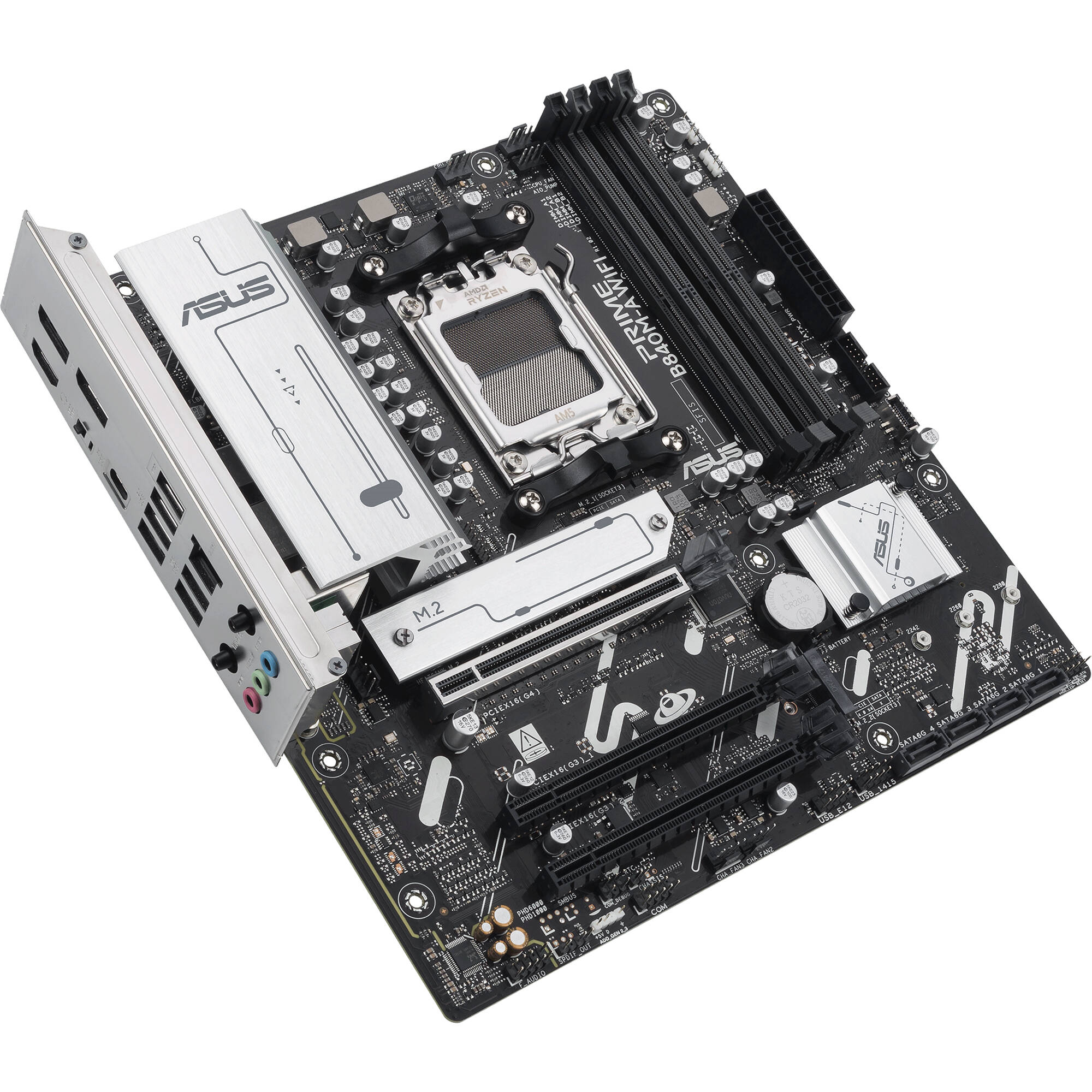 ASUS PRIME B840M-A WIFI-CSM micro-ATX motherboard with AM5 socket, Wi-Fi 6E, and three M.2 slots — view 5