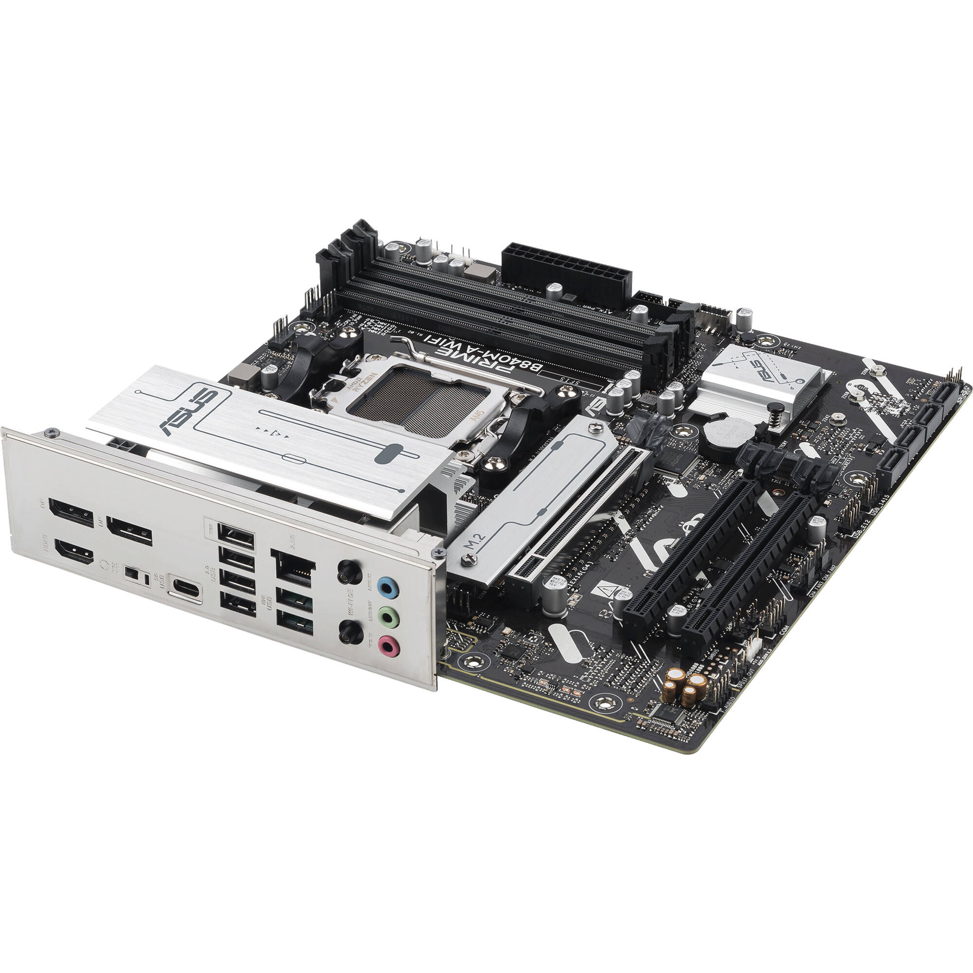 ASUS PRIME B840M-A WIFI-CSM micro-ATX motherboard with AM5 socket, Wi-Fi 6E, and three M.2 slots — view 7
