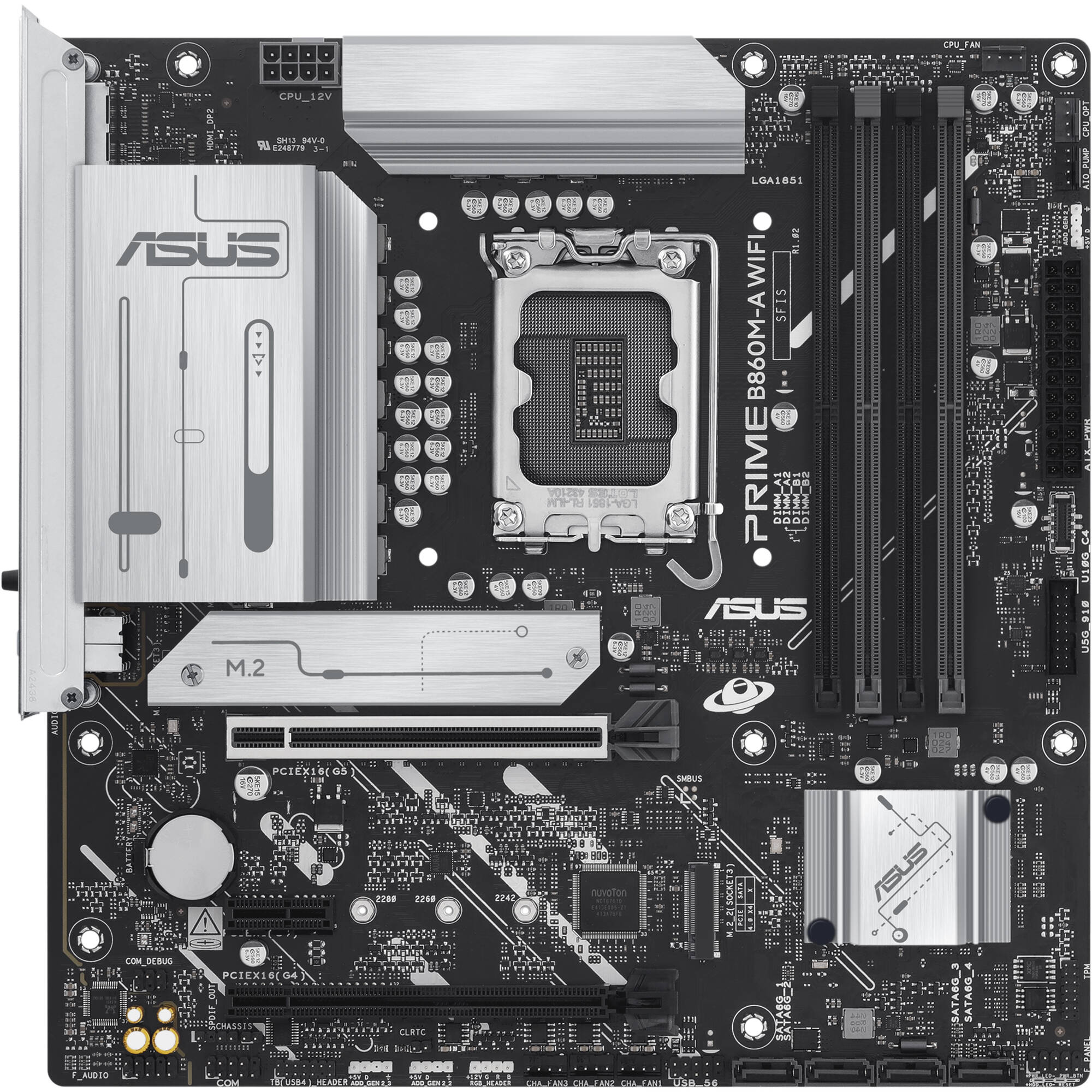 ASUS PRIME B860M-A WIFI-CSM microATX motherboard with LGA 1851, DDR5, WiFi 6E, and PCIe 5.0 x16 — view 2