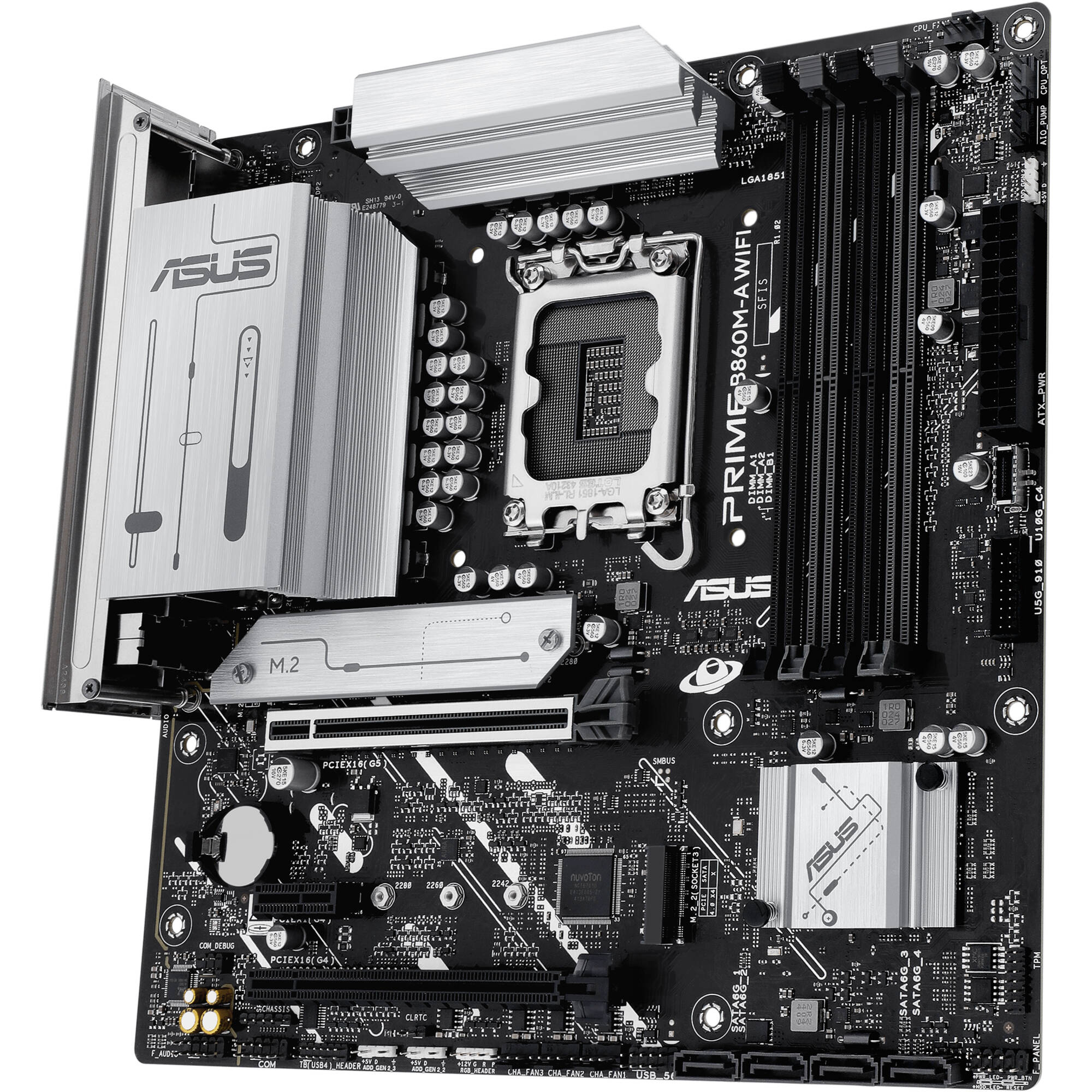 ASUS PRIME B860M-A WIFI-CSM microATX motherboard with LGA 1851, DDR5, WiFi 6E, and PCIe 5.0 x16 — view 3