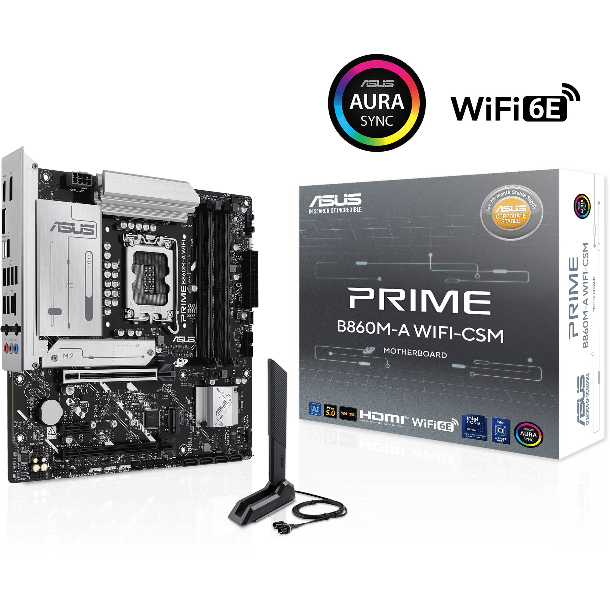 ASUS PRIME B860M-A WIFI-CSM microATX motherboard with LGA 1851, DDR5, WiFi 6E, and PCIe 5.0 x16 — view 8
