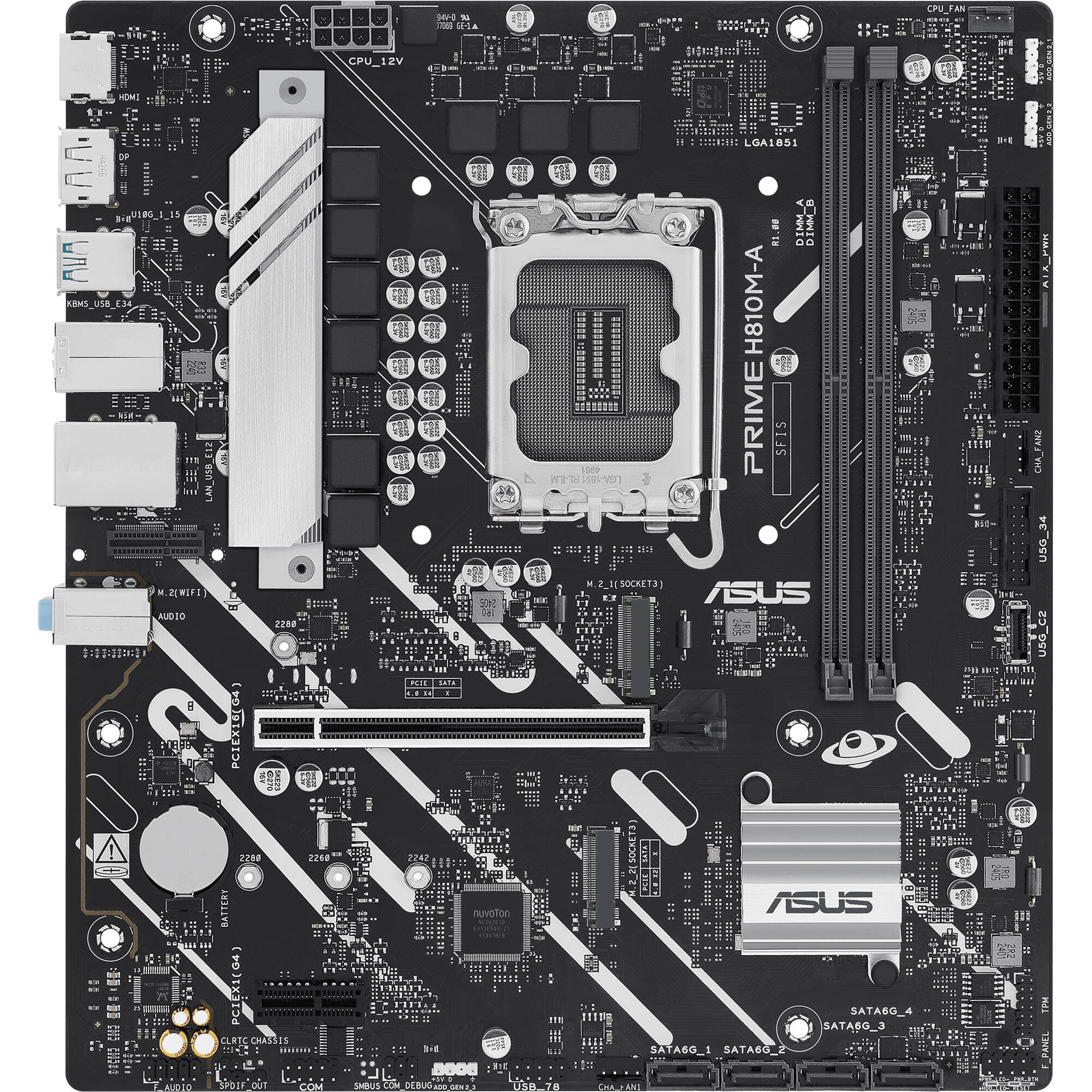 ASUS PRIME H810M-A CSM microATX motherboard with LGA 1851 socket, DDR5 support, and dual M.2 slots — view 2