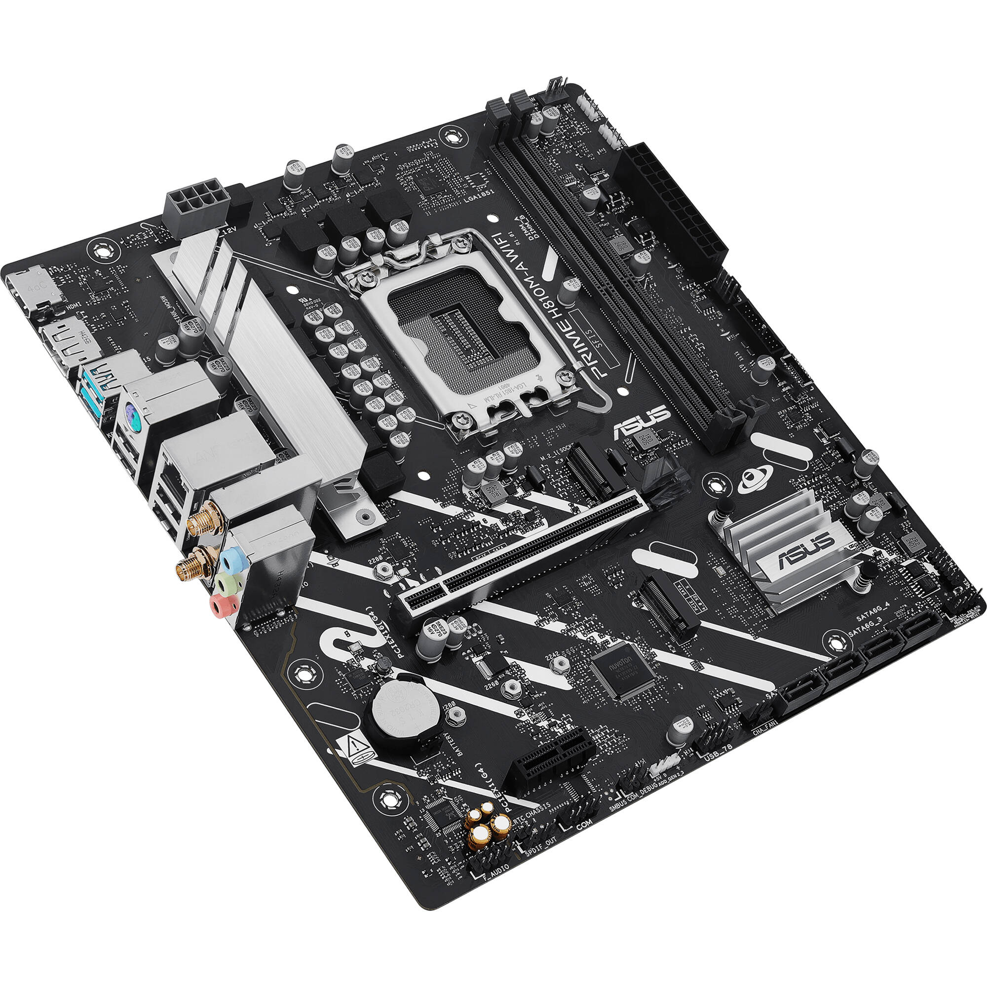 ASUS PRIME H810M-A WIFI-CSM micro-ATX motherboard with Intel H810, Wi-Fi 6, and dual M.2 slots — view 3