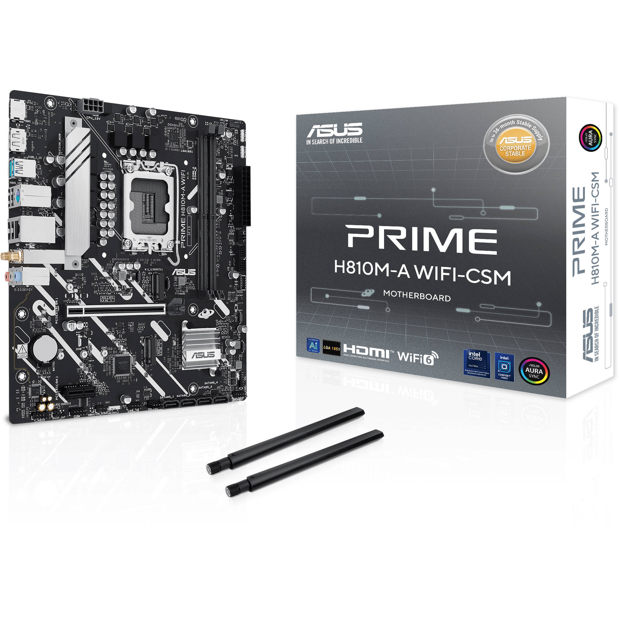 ASUS PRIME H810M-A WIFI-CSM micro-ATX motherboard with Intel H810, Wi-Fi 6, and dual M.2 slots — view 7
