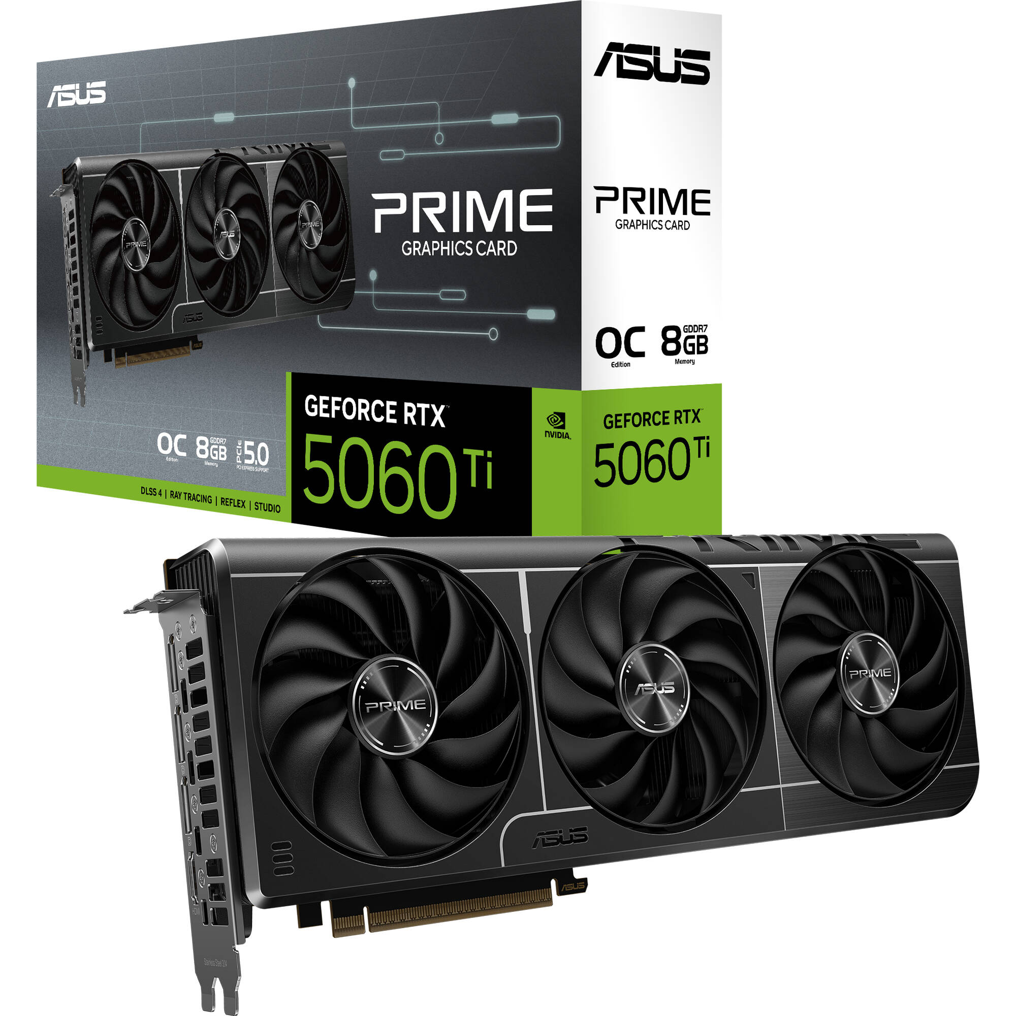 ASUS Prime GeForce RTX 5060 Ti O8G graphics card with 8GB GDDR7, PCIe 5.0, and Axial-tech fan cooling — view 9