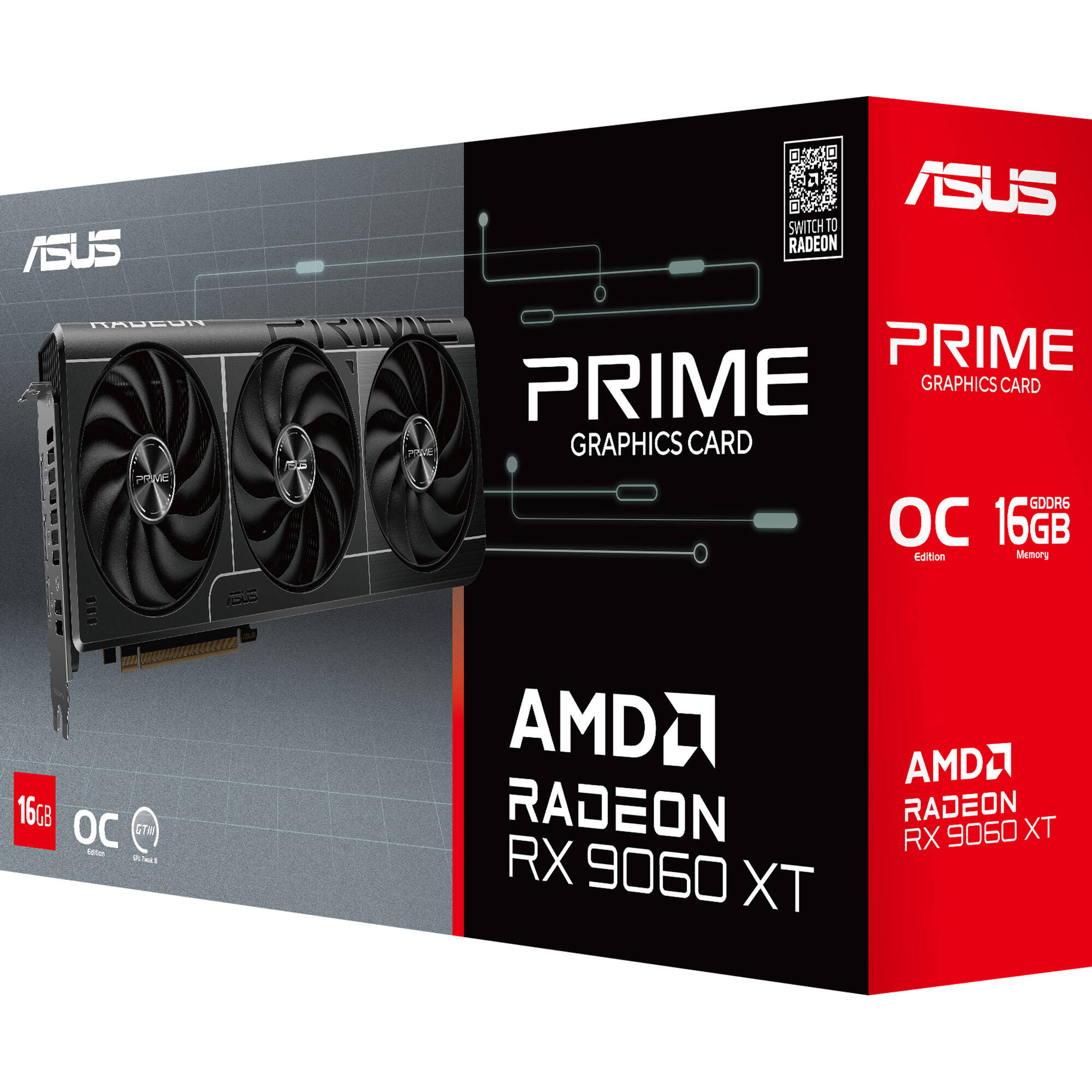 ASUS PRIME RX 9060 XT O16G graphics card with 16GB GDDR6, dual fan cooling, and PCIe 5.0 interface — view 15
