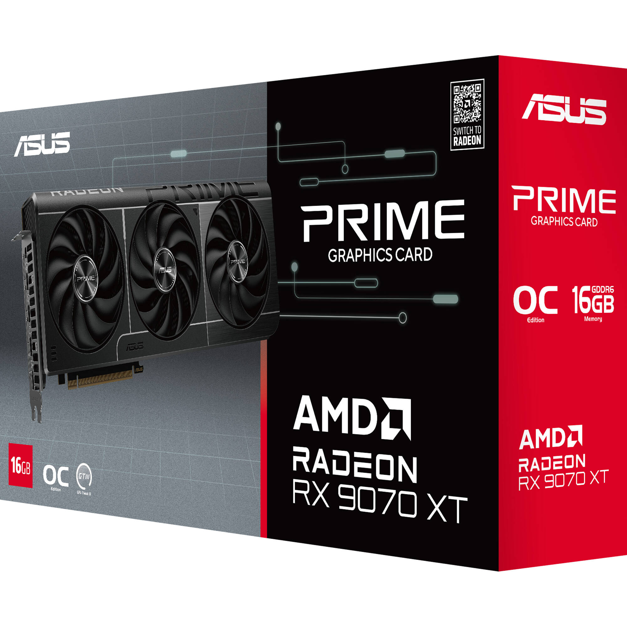 ASUS PRIME RX 9070 XT O16G graphics card with triple-fan cooling and 16 GB GDDR6 memory — view 11