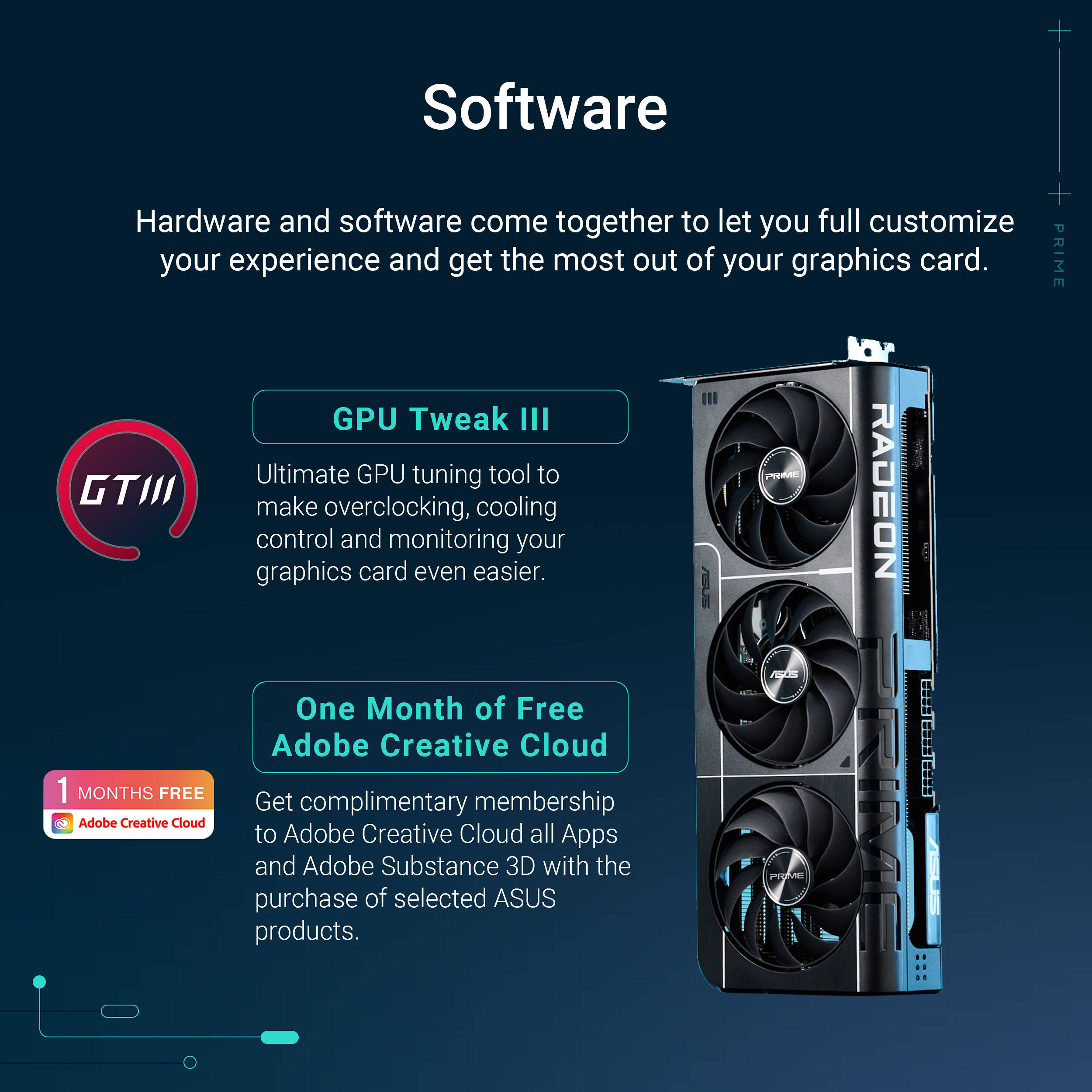 ASUS PRIME RX 9070 XT O16G graphics card with triple-fan cooling and 16 GB GDDR6 memory — view 16