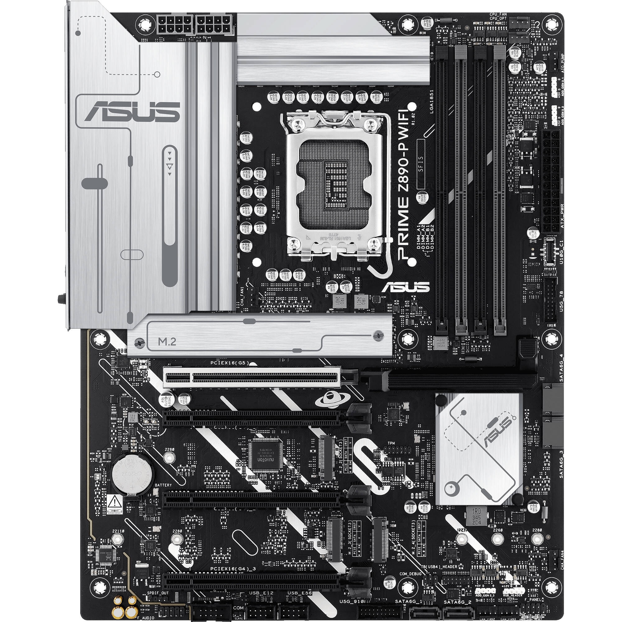 ASUS PRIME Z890-P WIFI ATX motherboard with LGA 1851 socket, Wi-Fi 7, and 4 M.2 slots — view 2
