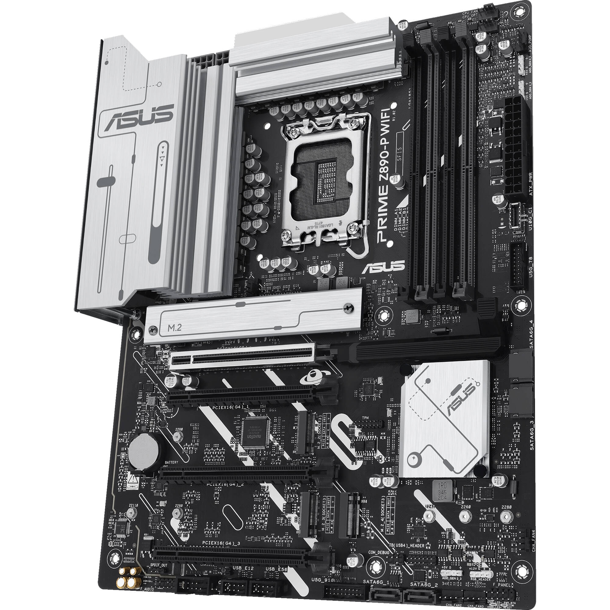 ASUS PRIME Z890-P WIFI ATX motherboard with LGA 1851 socket, Wi-Fi 7, and 4 M.2 slots — view 3
