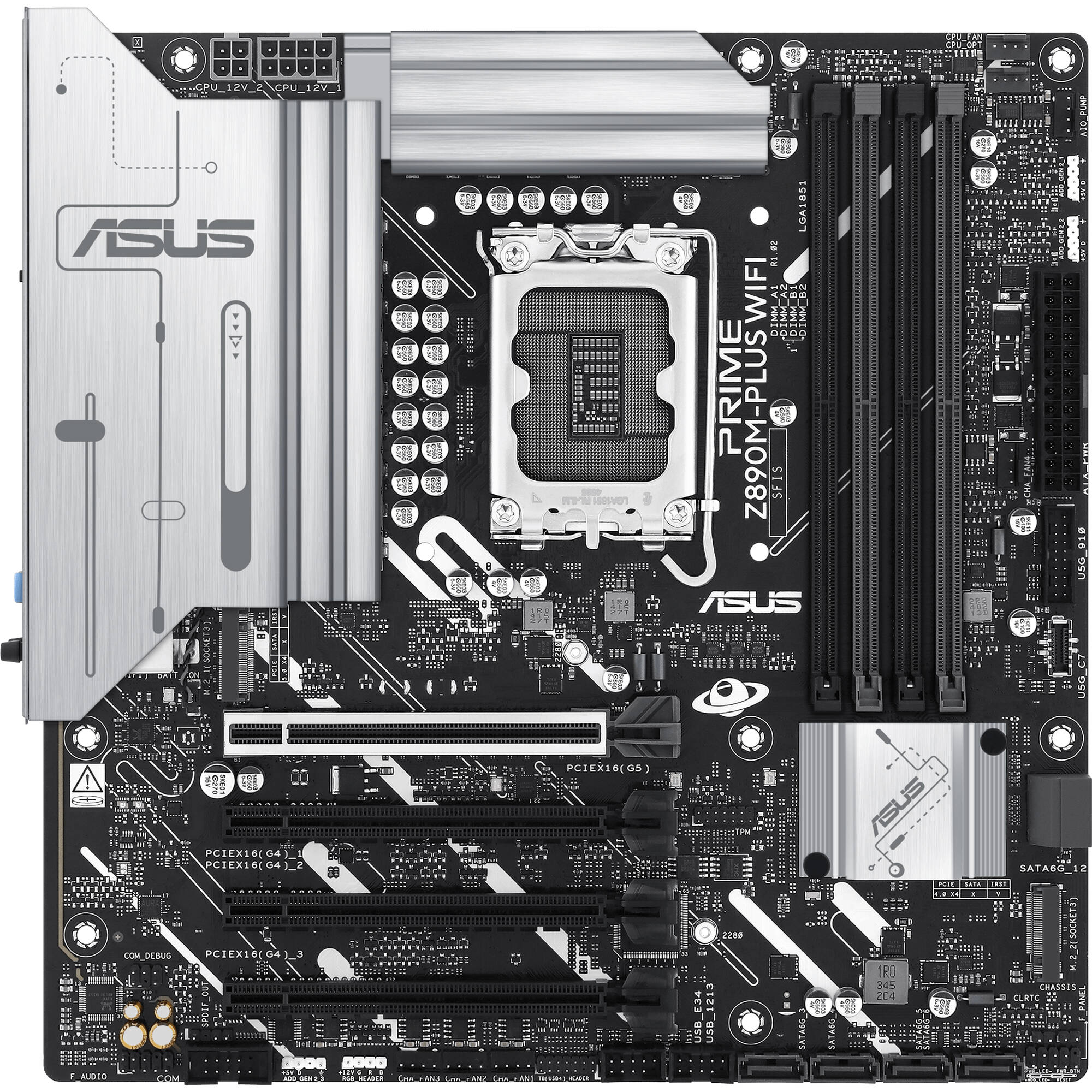 ASUS PRIME Z890M-PLUS WIFI micro-ATX motherboard with LGA 1851 socket, DDR5, Wi-Fi 7, and 3 M.2 slots — view 2