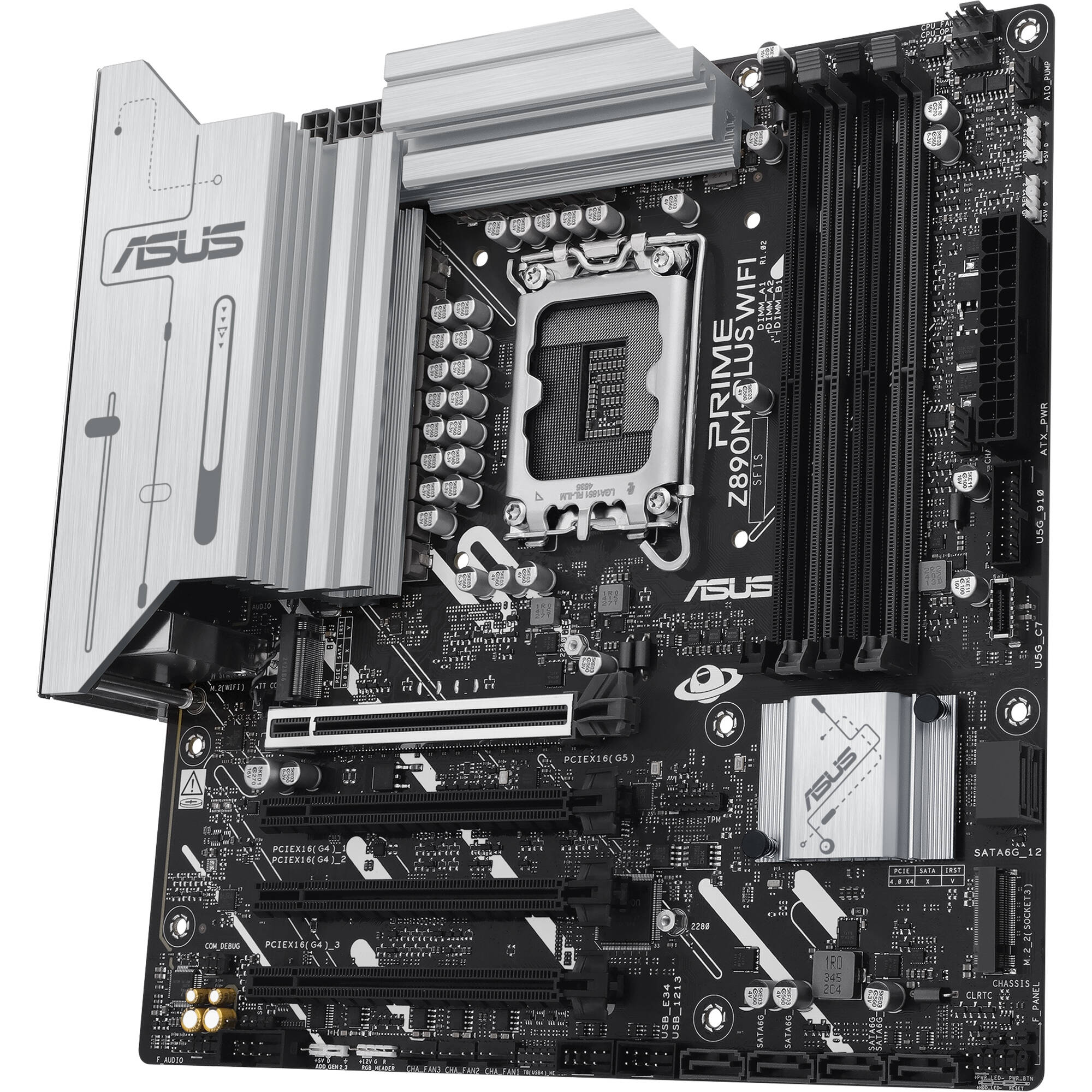 ASUS PRIME Z890M-PLUS WIFI micro-ATX motherboard with LGA 1851 socket, DDR5, Wi-Fi 7, and 3 M.2 slots — view 3