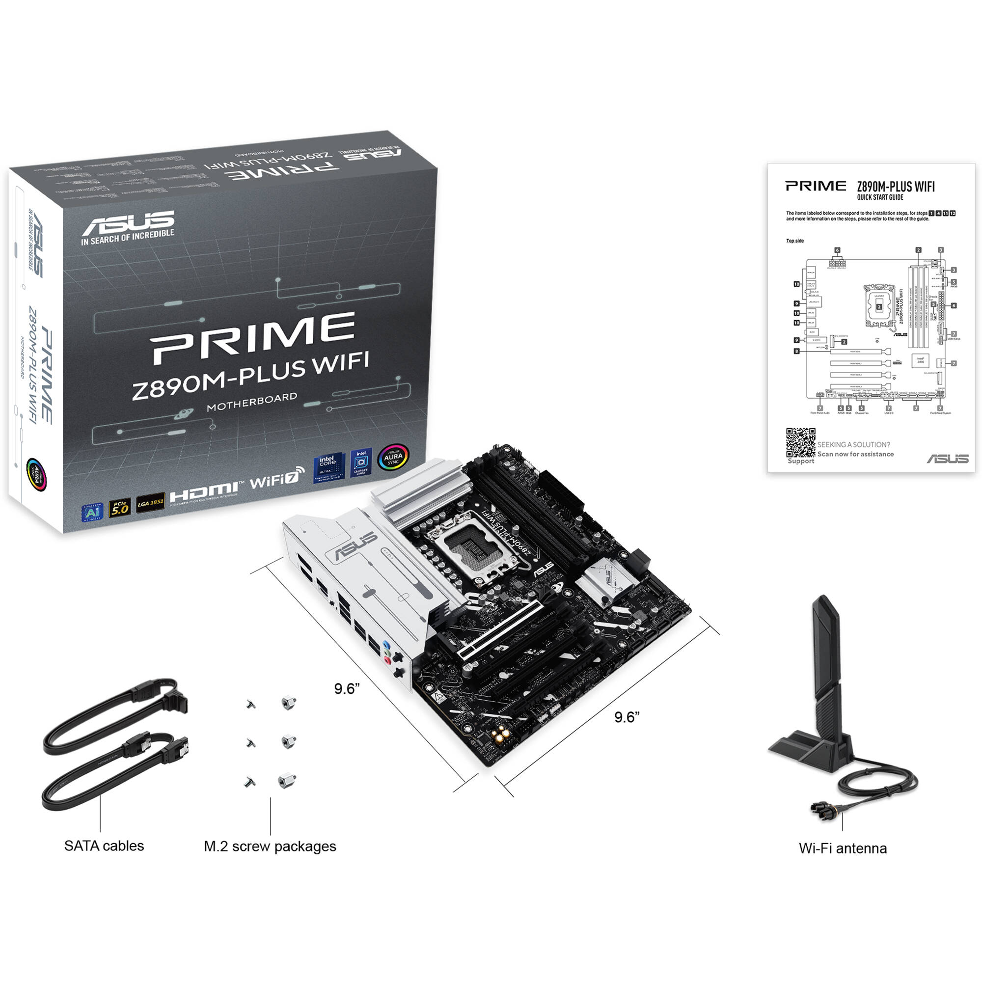 ASUS PRIME Z890M-PLUS WIFI micro-ATX motherboard with LGA 1851 socket, DDR5, Wi-Fi 7, and 3 M.2 slots — view 8