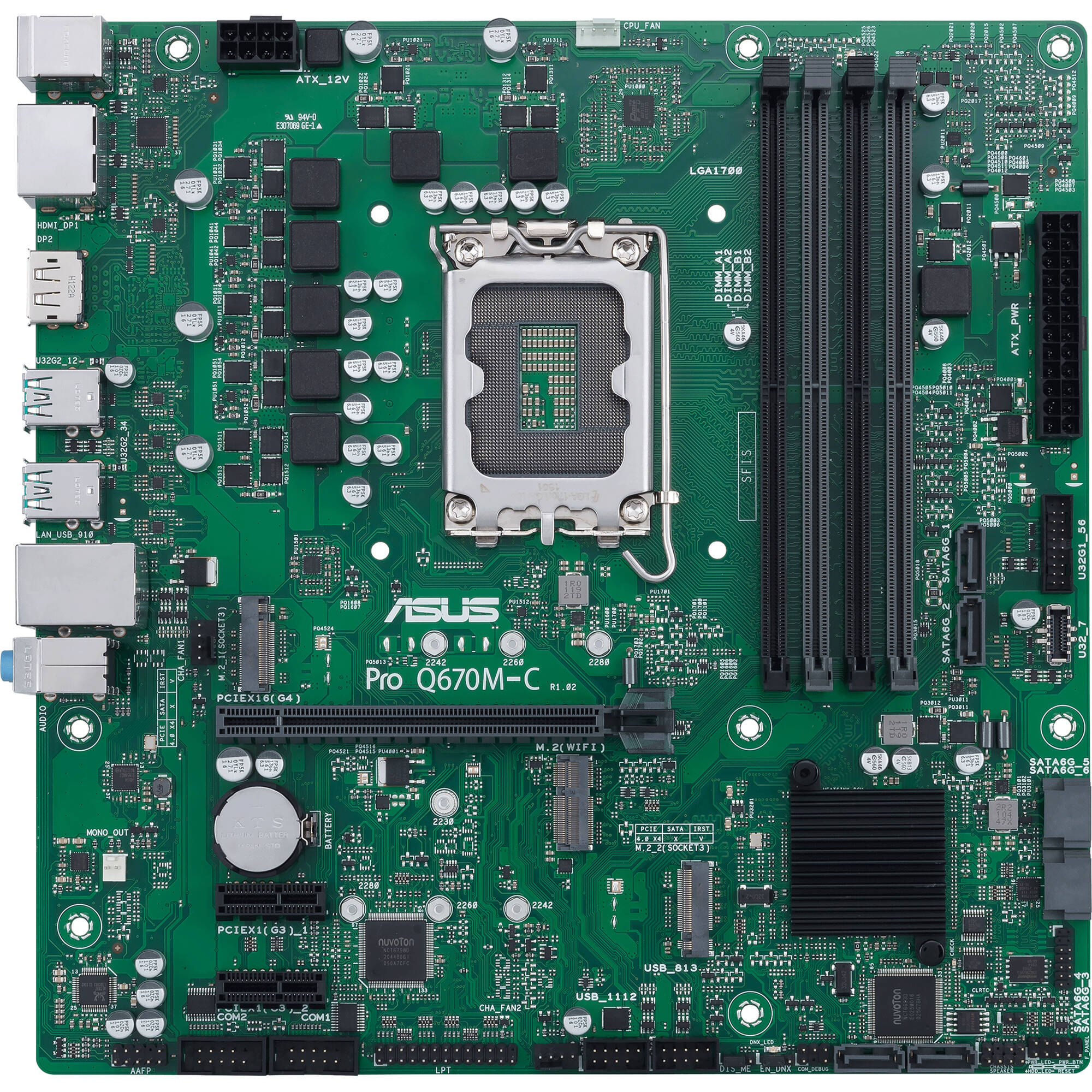 ASUS PRO Q670M-C-CSM micro-ATX motherboard with Intel Q670 chipset and LGA 1700 socket — view 2