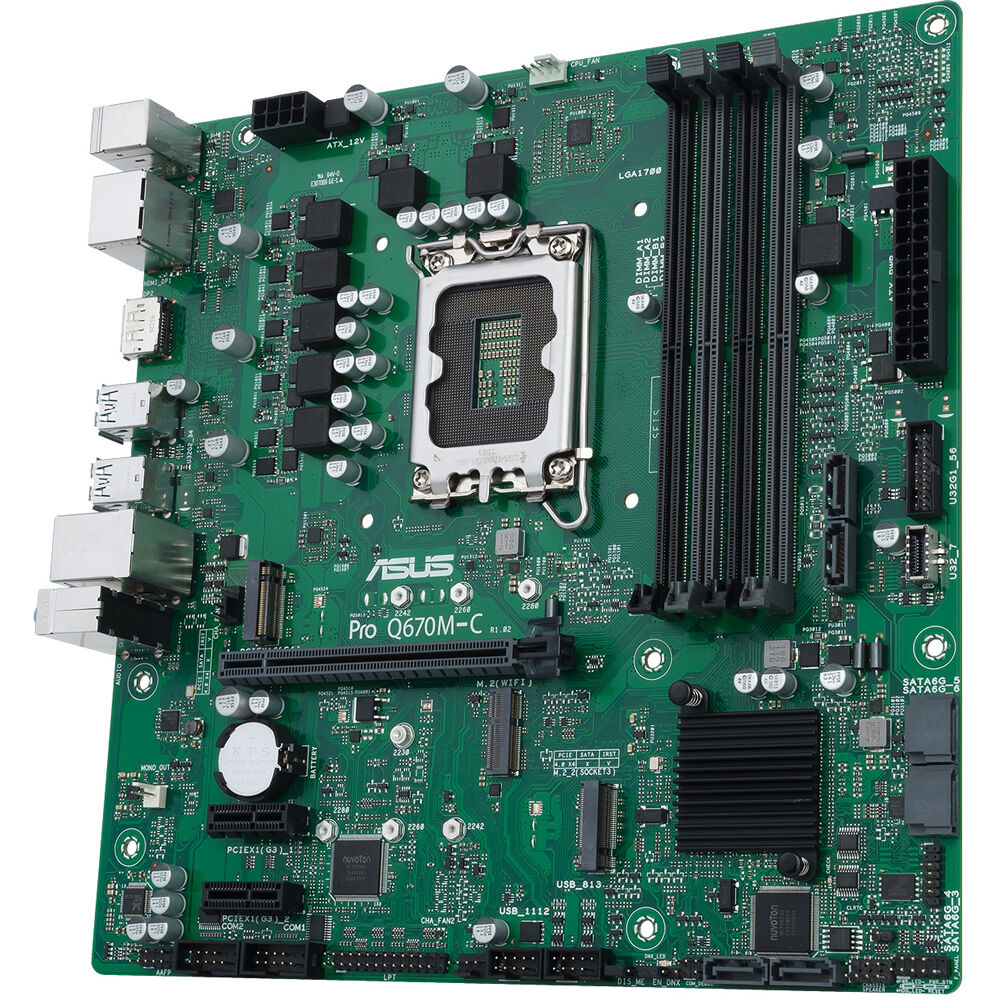 ASUS PRO Q670M-C-CSM micro-ATX motherboard with Intel Q670 chipset and LGA 1700 socket — view 3
