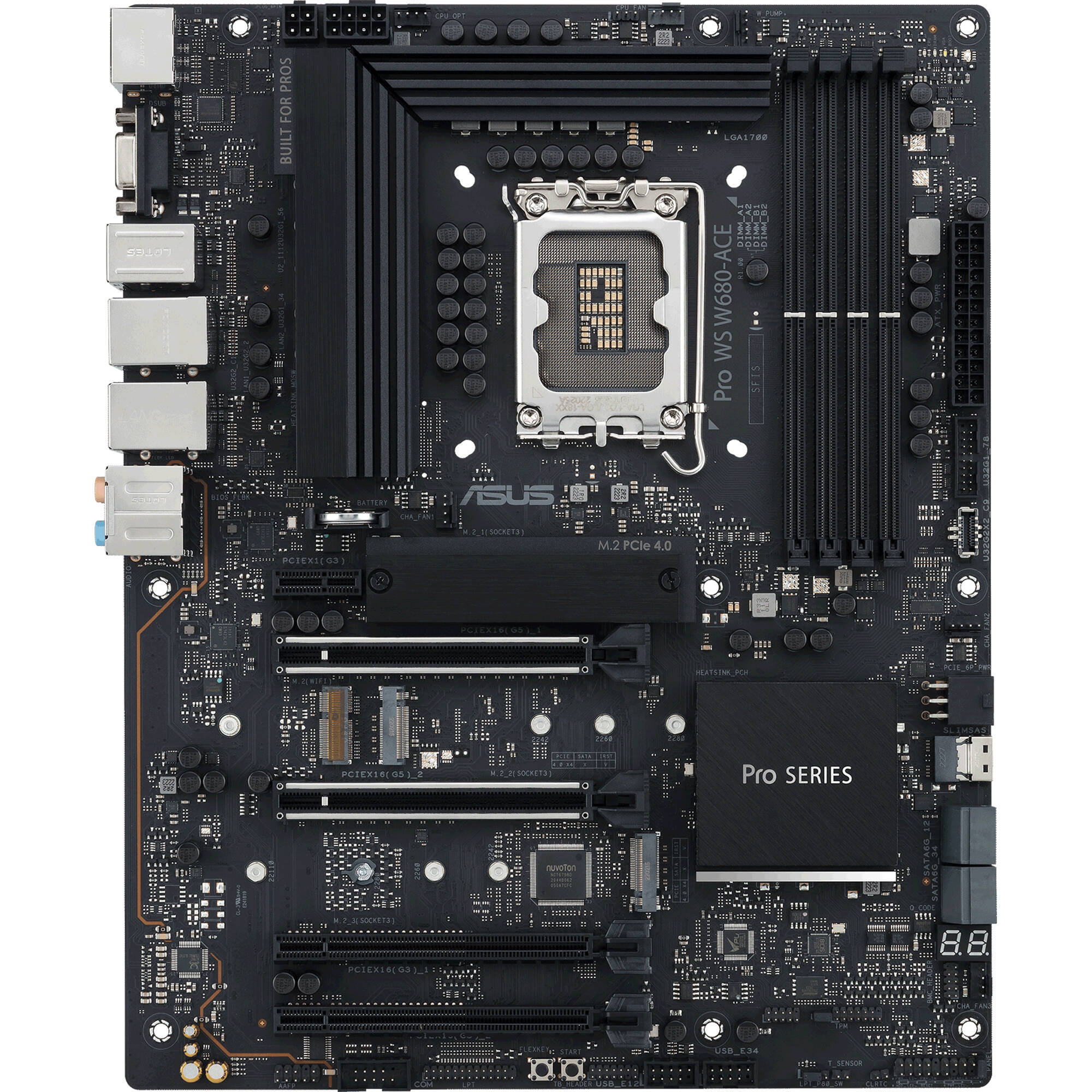 ASUS PRO WS W680-ACE ATX workstation motherboard with LGA 1700 socket, DDR5 ECC support, and dual 2.5 Gb LAN — view 2