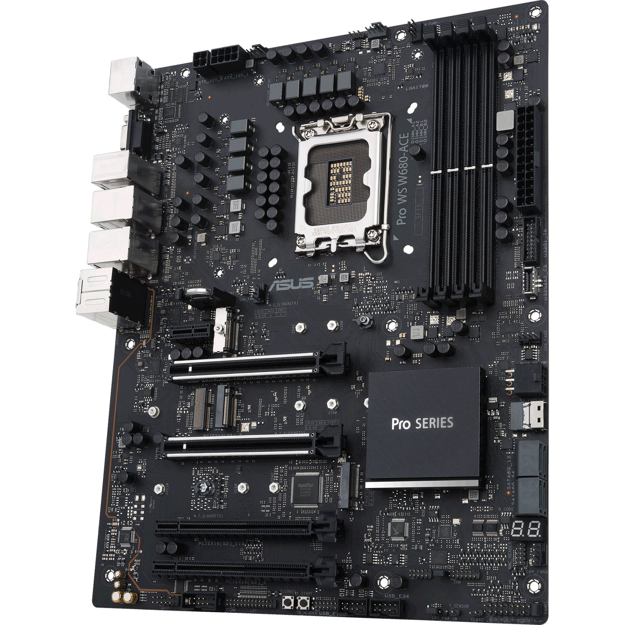 ASUS PRO WS W680-ACE ATX workstation motherboard with LGA 1700 socket, DDR5 ECC support, and dual 2.5 Gb LAN — view 4