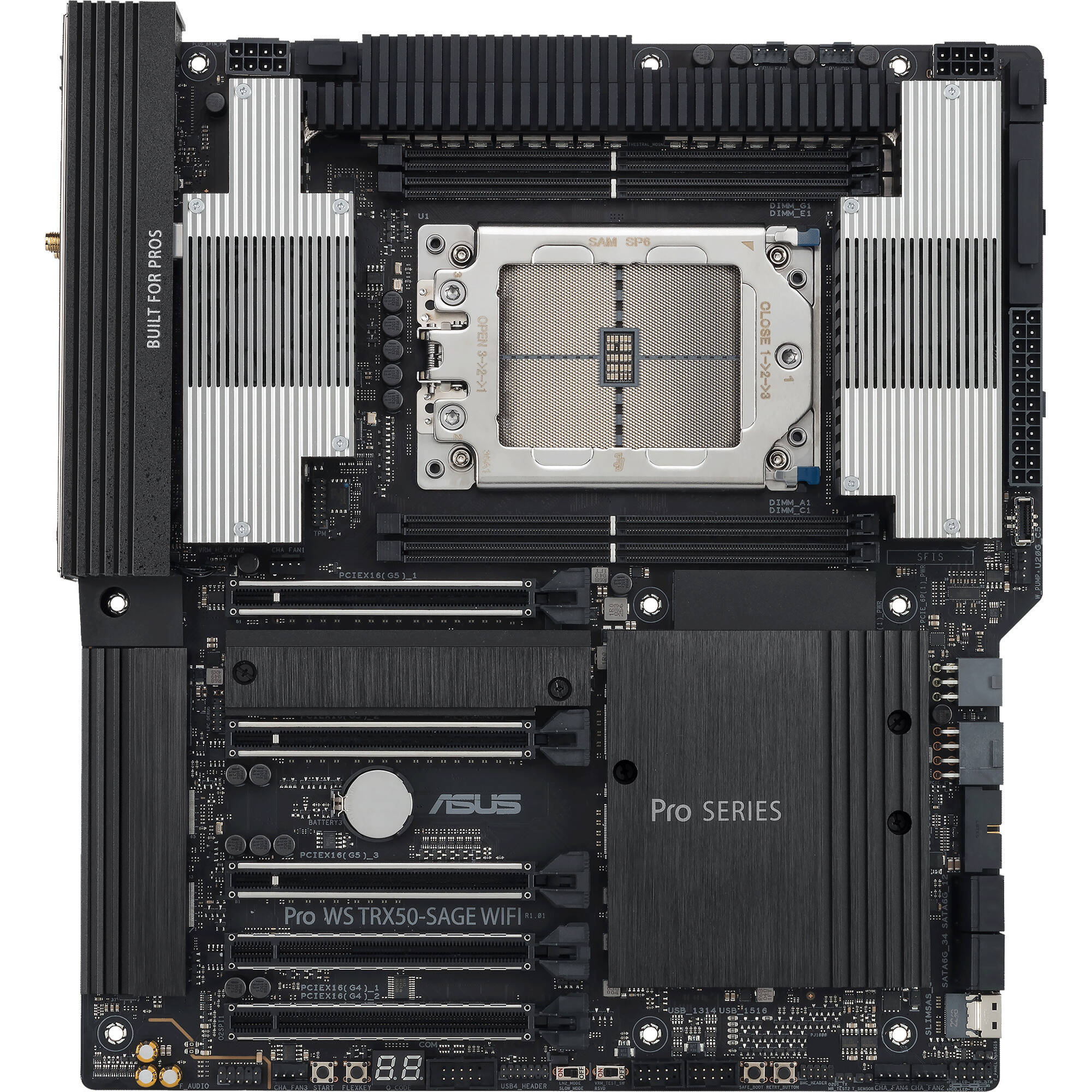 ASUS Pro WS TRX50-SAGE WIFI workstation motherboard with Wi‑Fi 7 and PCIe 5.0 support — view 2