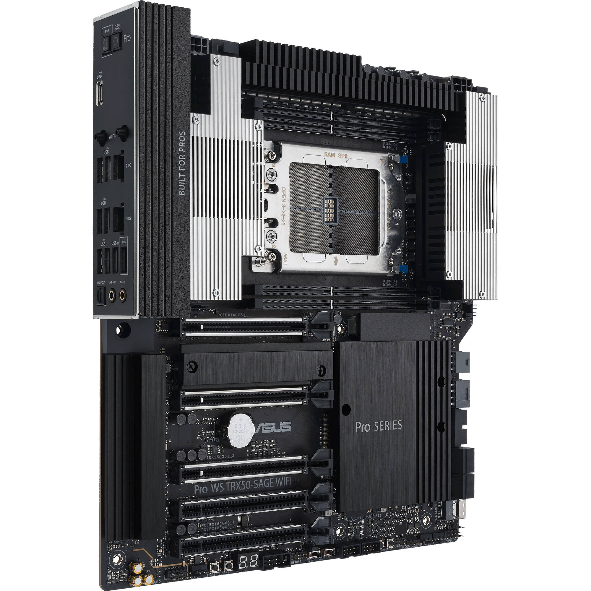 ASUS Pro WS TRX50-SAGE WIFI workstation motherboard with Wi‑Fi 7 and PCIe 5.0 support — view 4