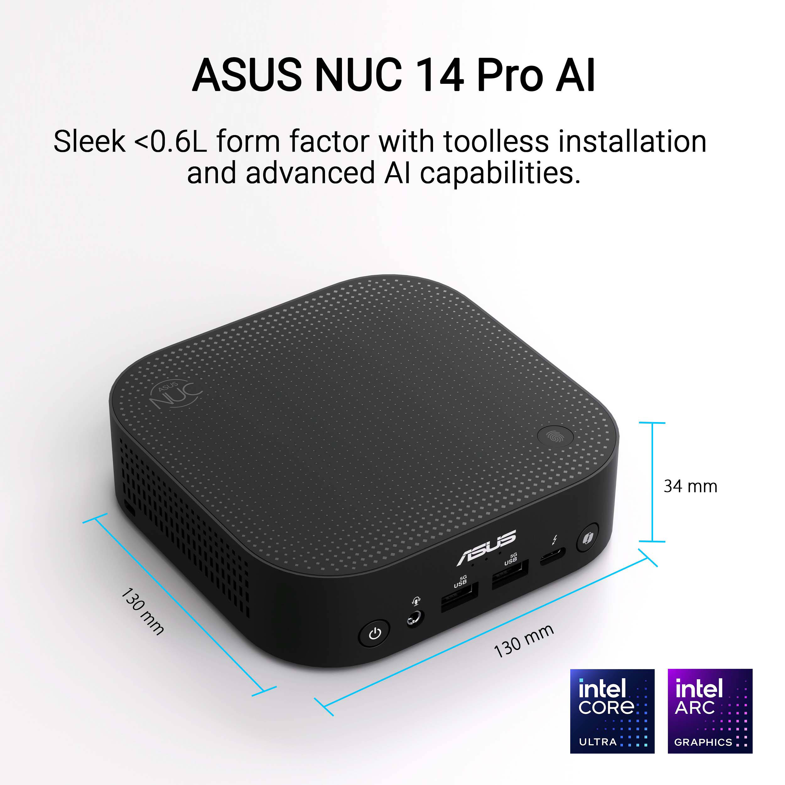 ASUS NUC 14 Pro AI mini PC with Intel Core Ultra 7 258V, 32 GB LPDDR5x, 1 TB NVMe, and VESA mount — view 8
