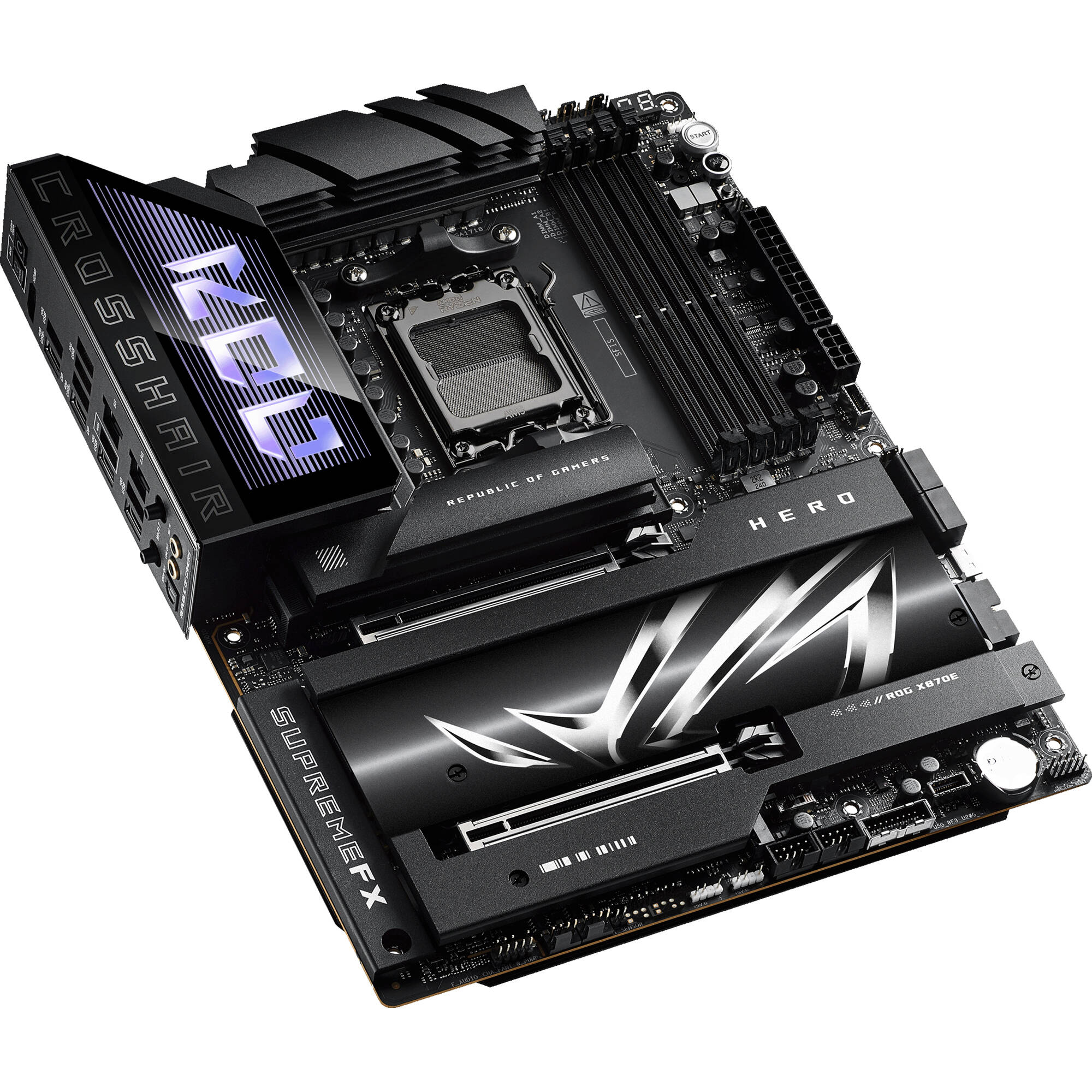 ASUS ROG CROSSHAIR X870E HERO BTF ATX motherboard with hidden connectors, WiFi 7, USB4, and 5 M.2 slots — view 4